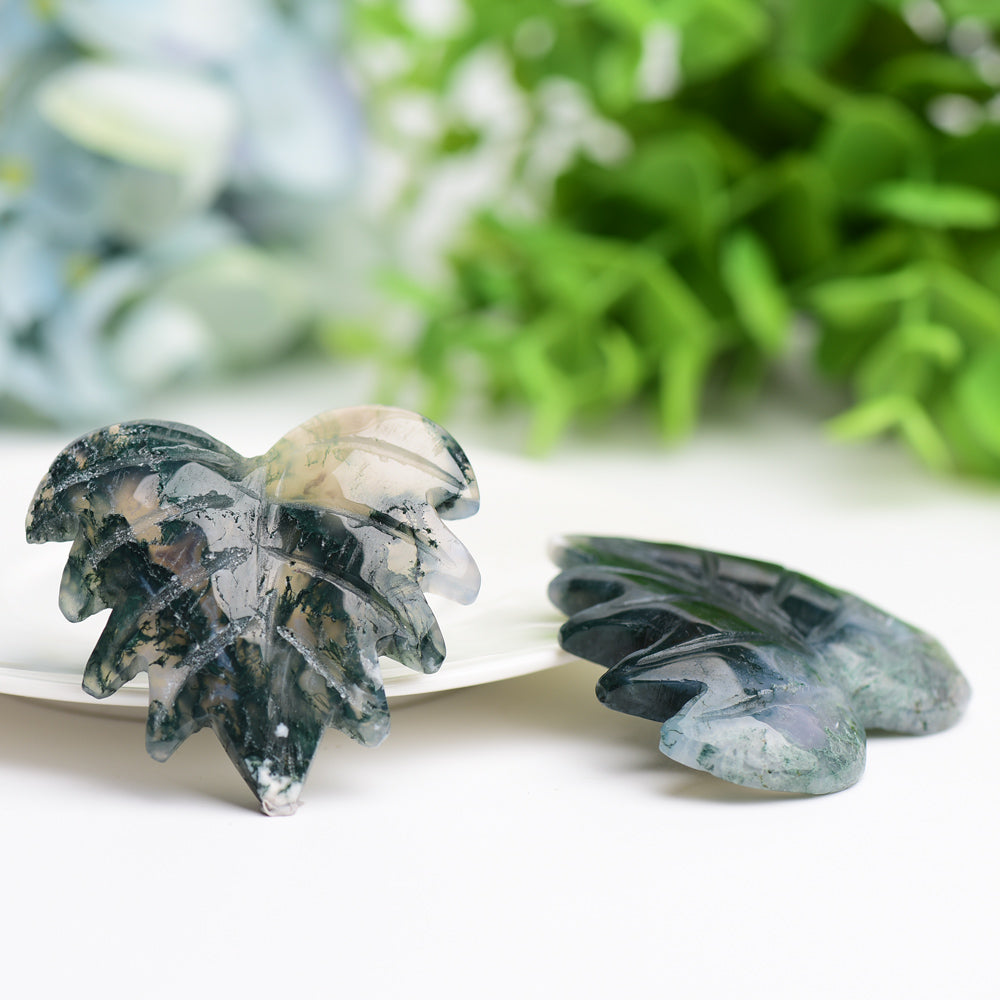 2.0" Moss Agate Maple Leaf Crystal Healing Carving