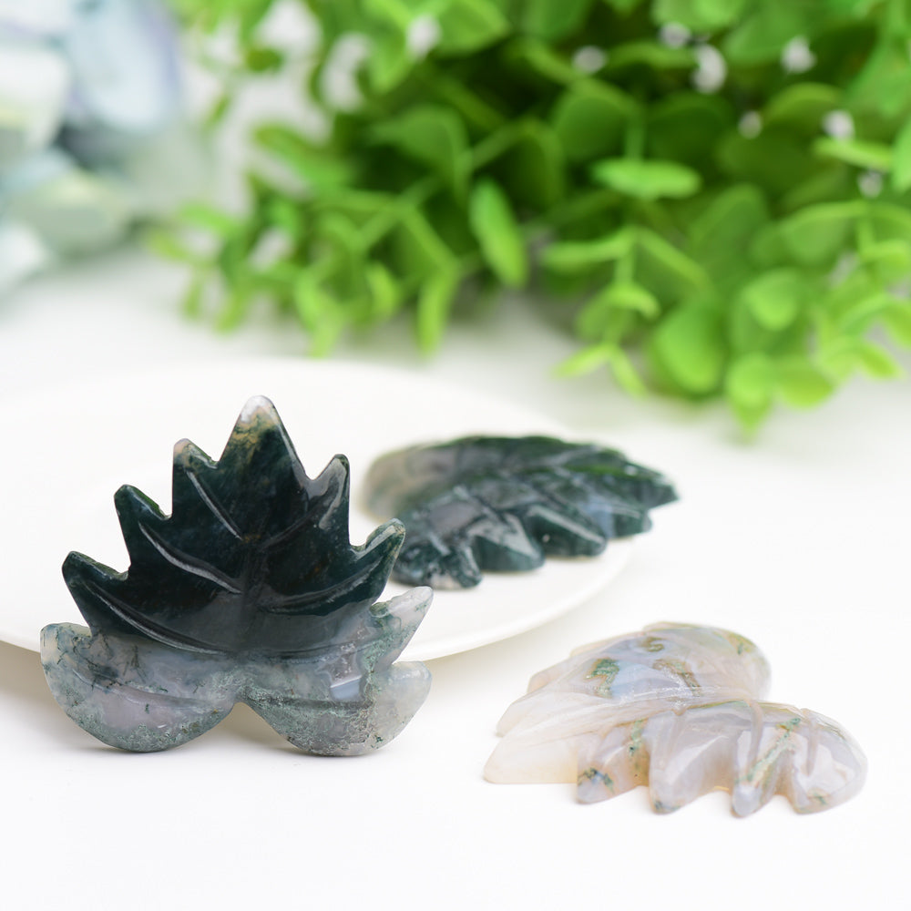 2.0" Moss Agate Maple Leaf Crystal Healing Carving
