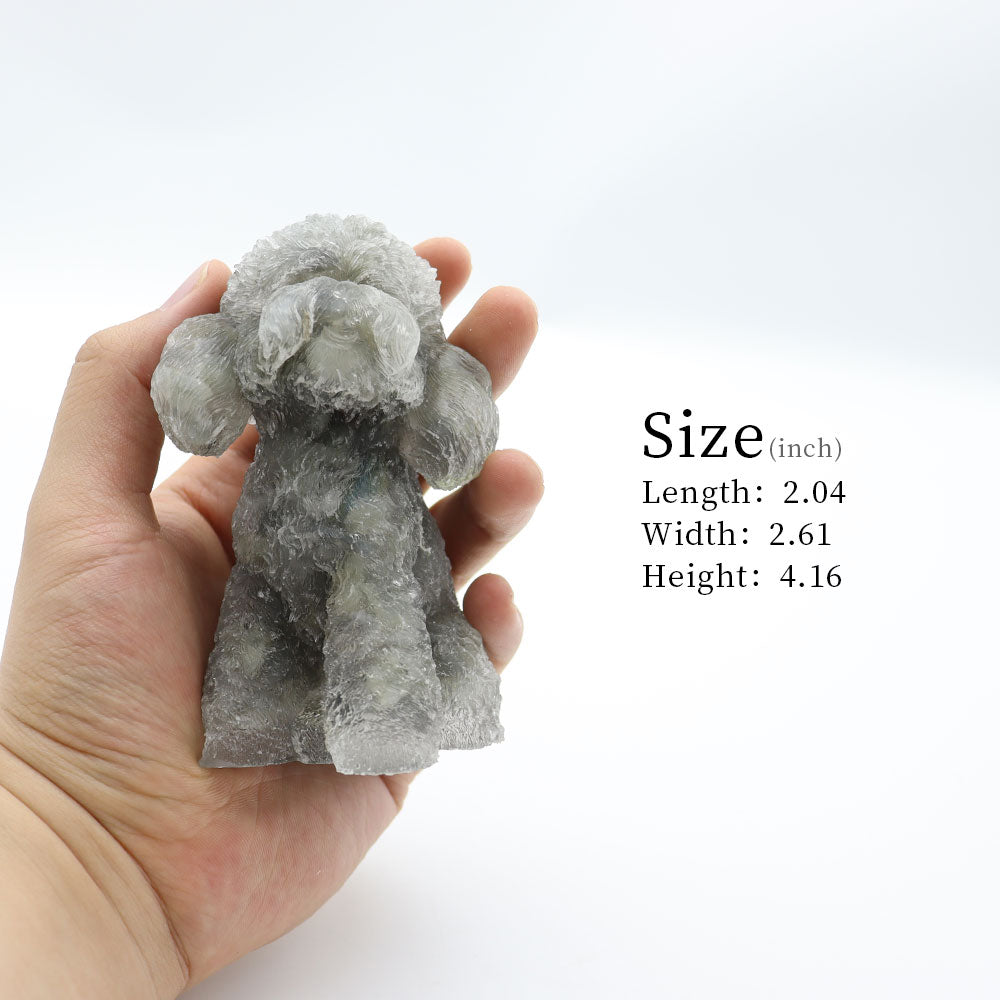 2.04 inch Resin Toy Poodle Figurine with Labradorite Gravel