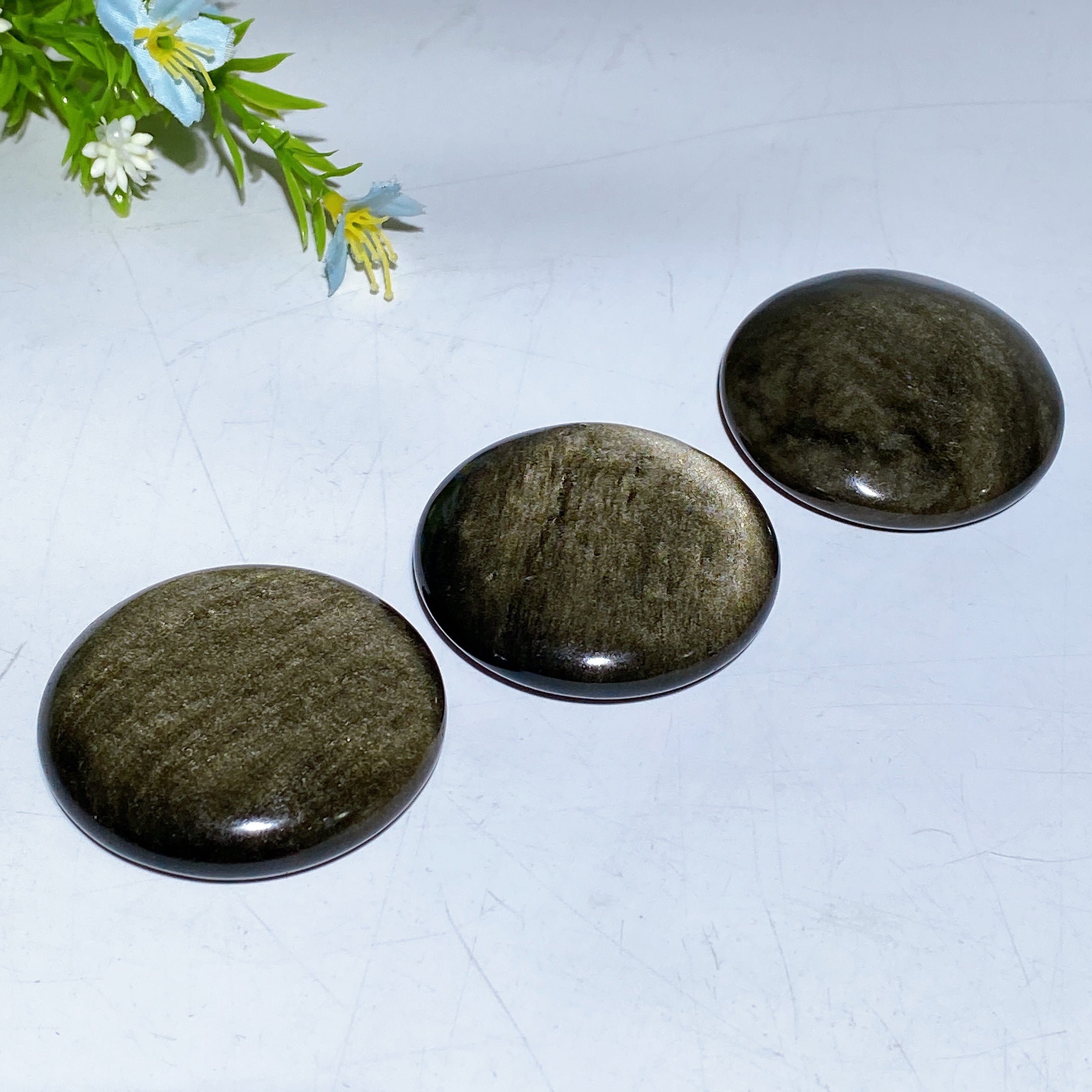 2.0in Golden Obsidian Round Palm Stone for Healing & Energy