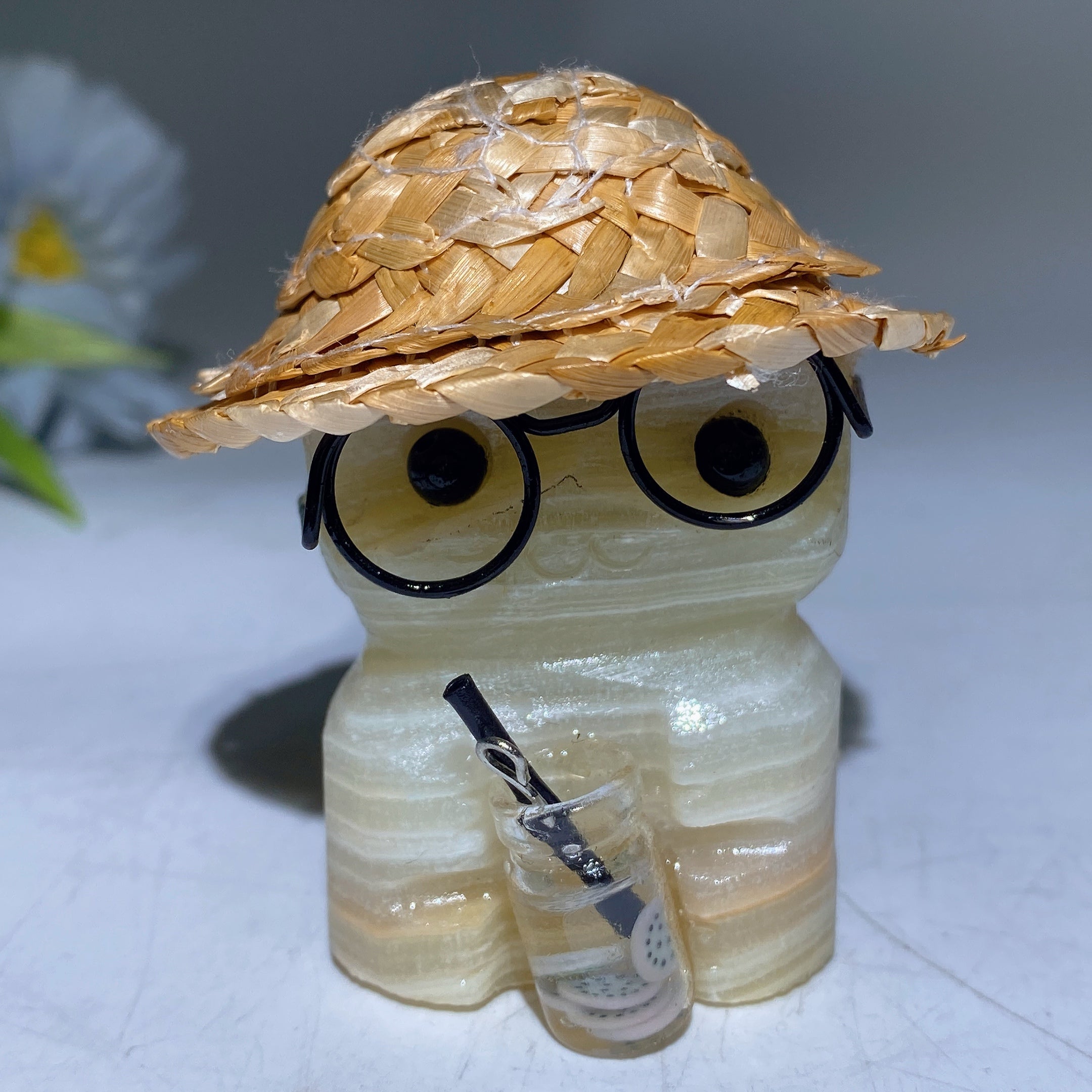 2.1-2.7 in Crystal Child Carving with Straw Hat Healing Figurine