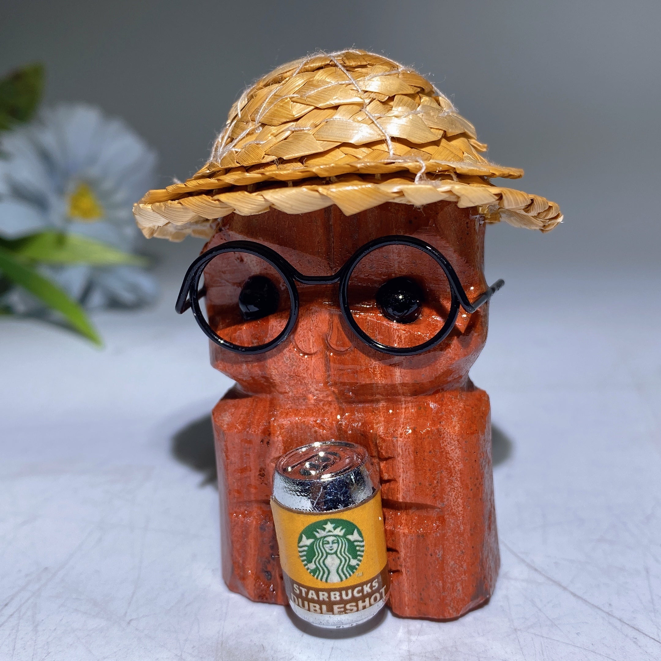 2.1-2.7 in Crystal Child Carving with Straw Hat Healing Figurine