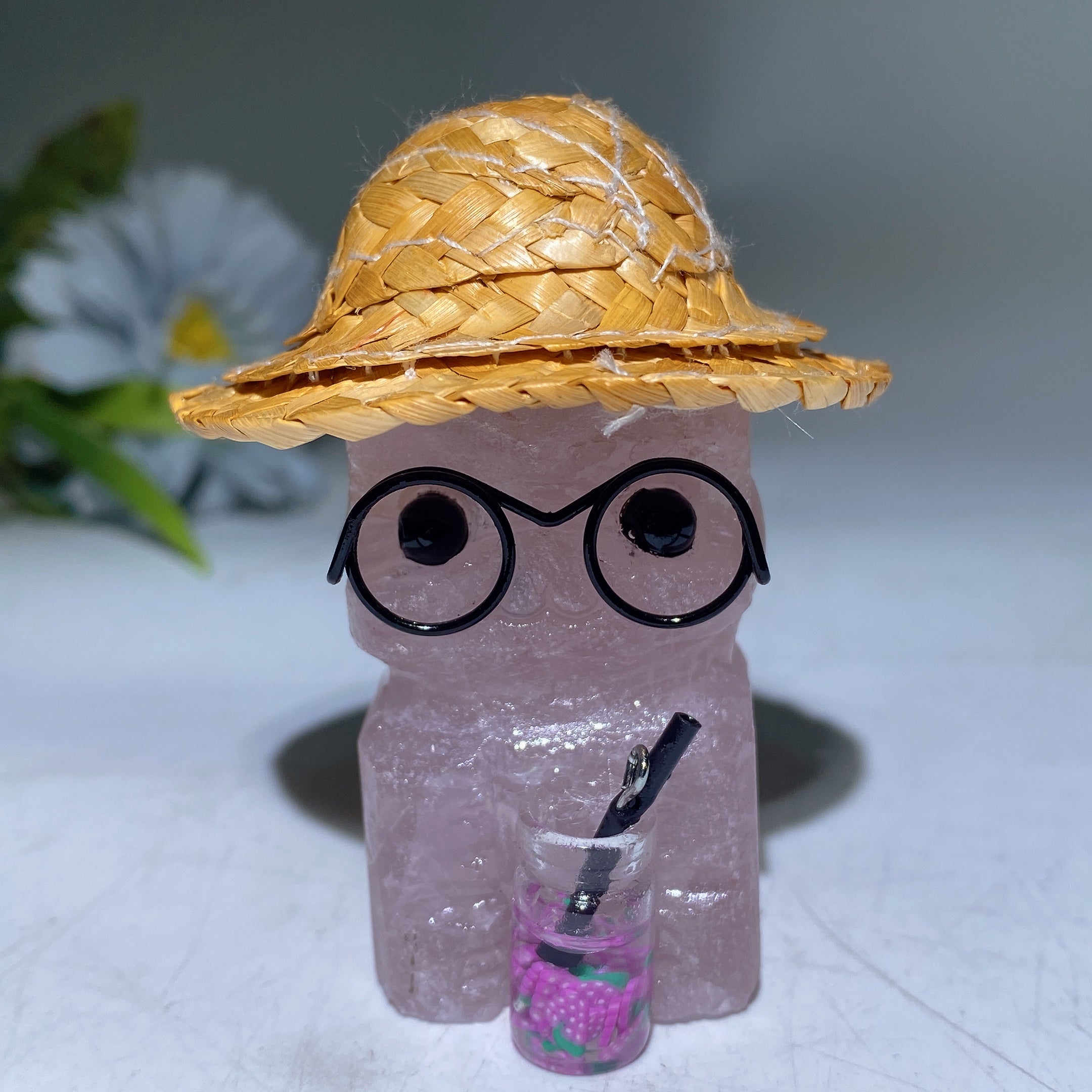 2.1-2.7 in Crystal Child Carving with Straw Hat Healing Figurine