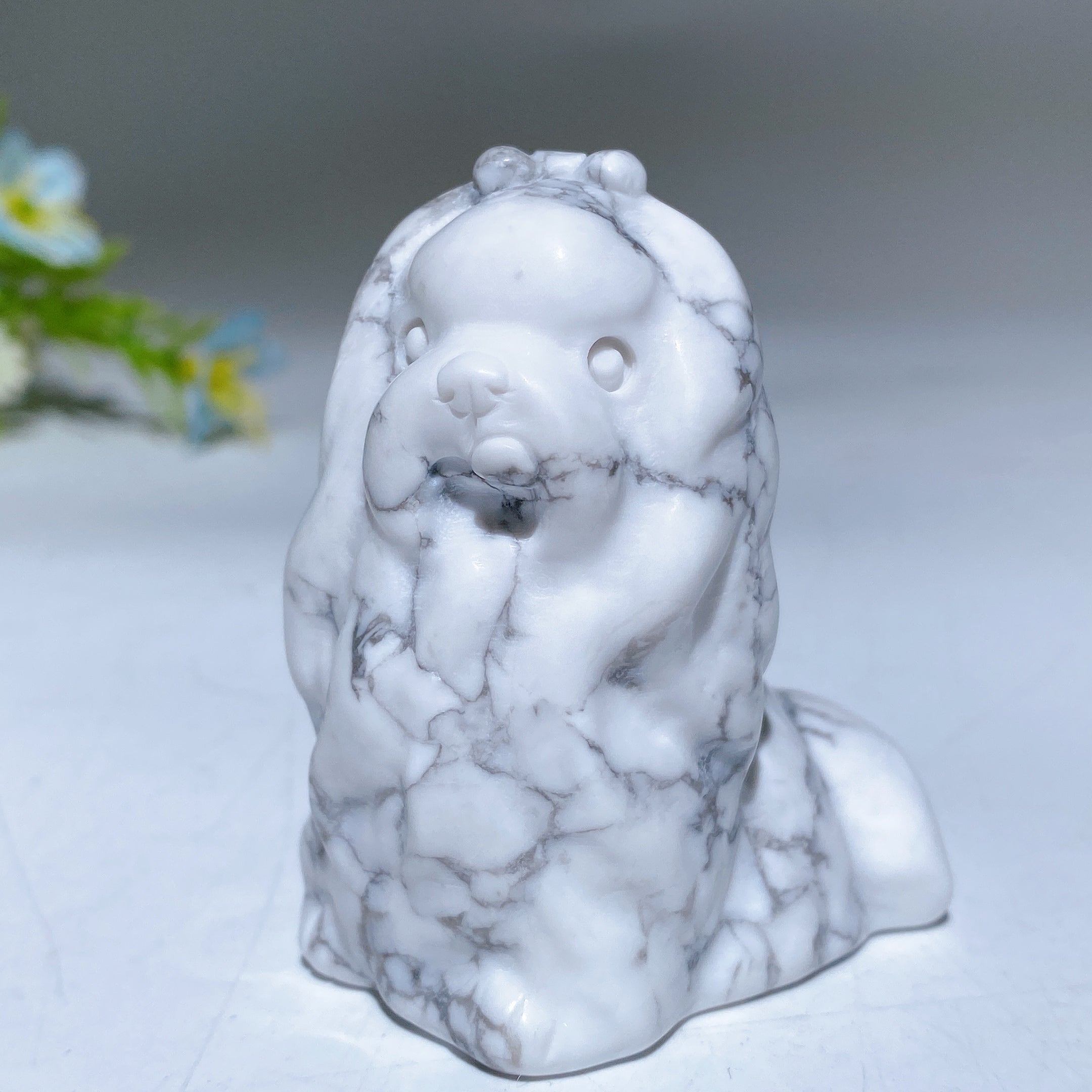 2.1" Howlite & Black Obsidian Healing Crystal Dog Figurines