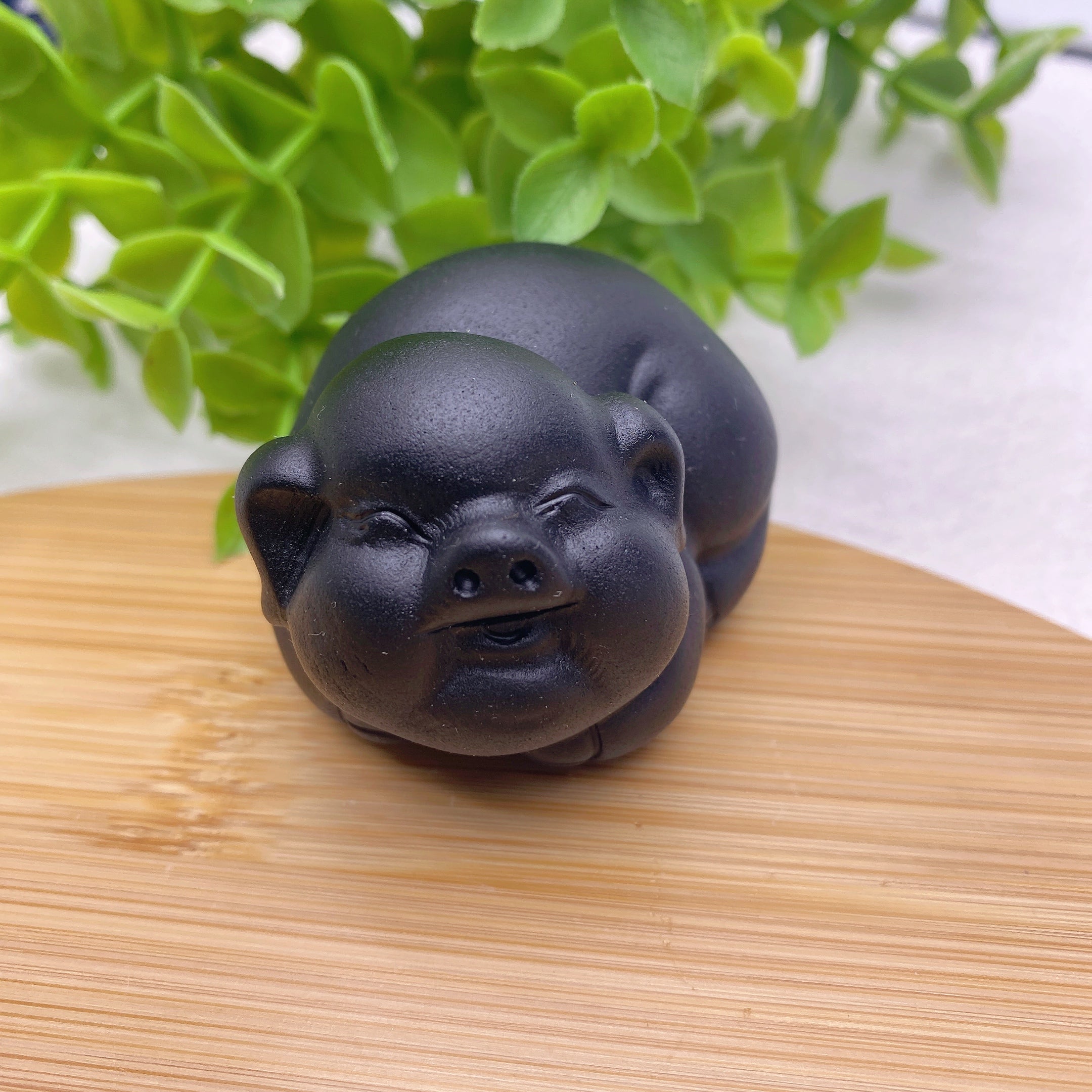 2.1 Inch Black Obsidian Pig Crystal Carving for Healing