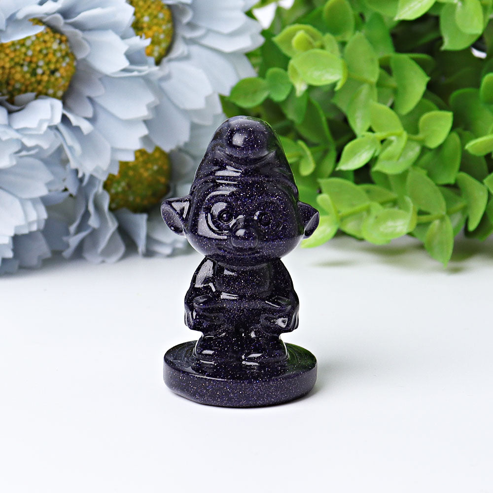 2.1 inch Blue & Golden Sandstone Smurfs Spiritual Statue