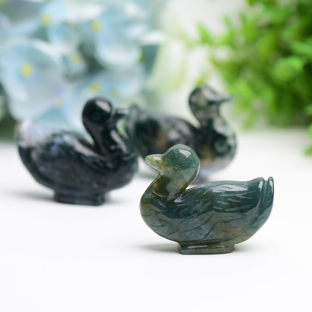 2.1 Inch Moss Agate Crystal Duck Carving Animal Figurine