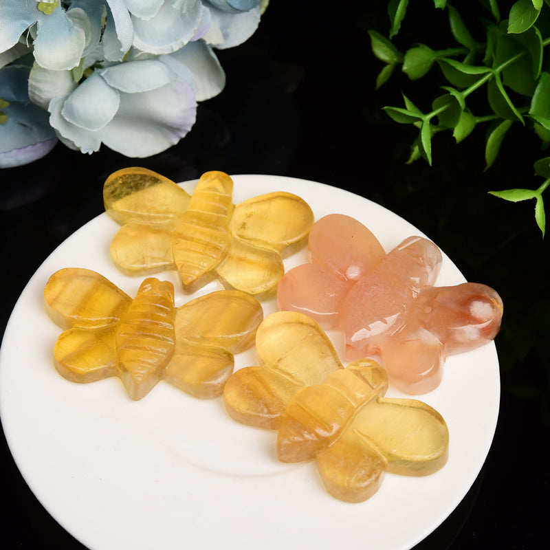 2.1 inch Yellow Fluorite & Flower Agate Bee Crystal Carvings