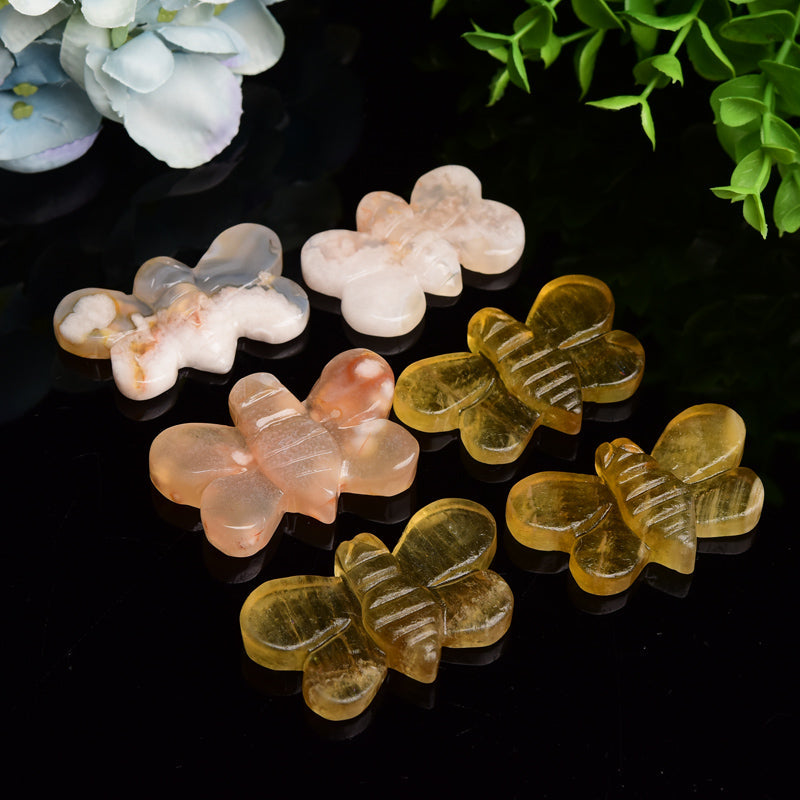 2.1 inch Yellow Fluorite & Flower Agate Bee Crystal Carvings