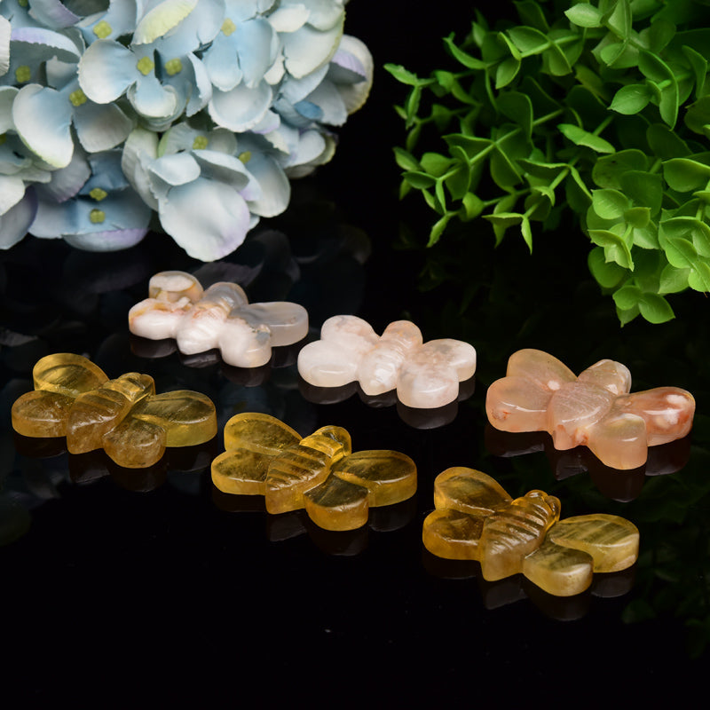 2.1 inch Yellow Fluorite & Flower Agate Bee Crystal Carvings
