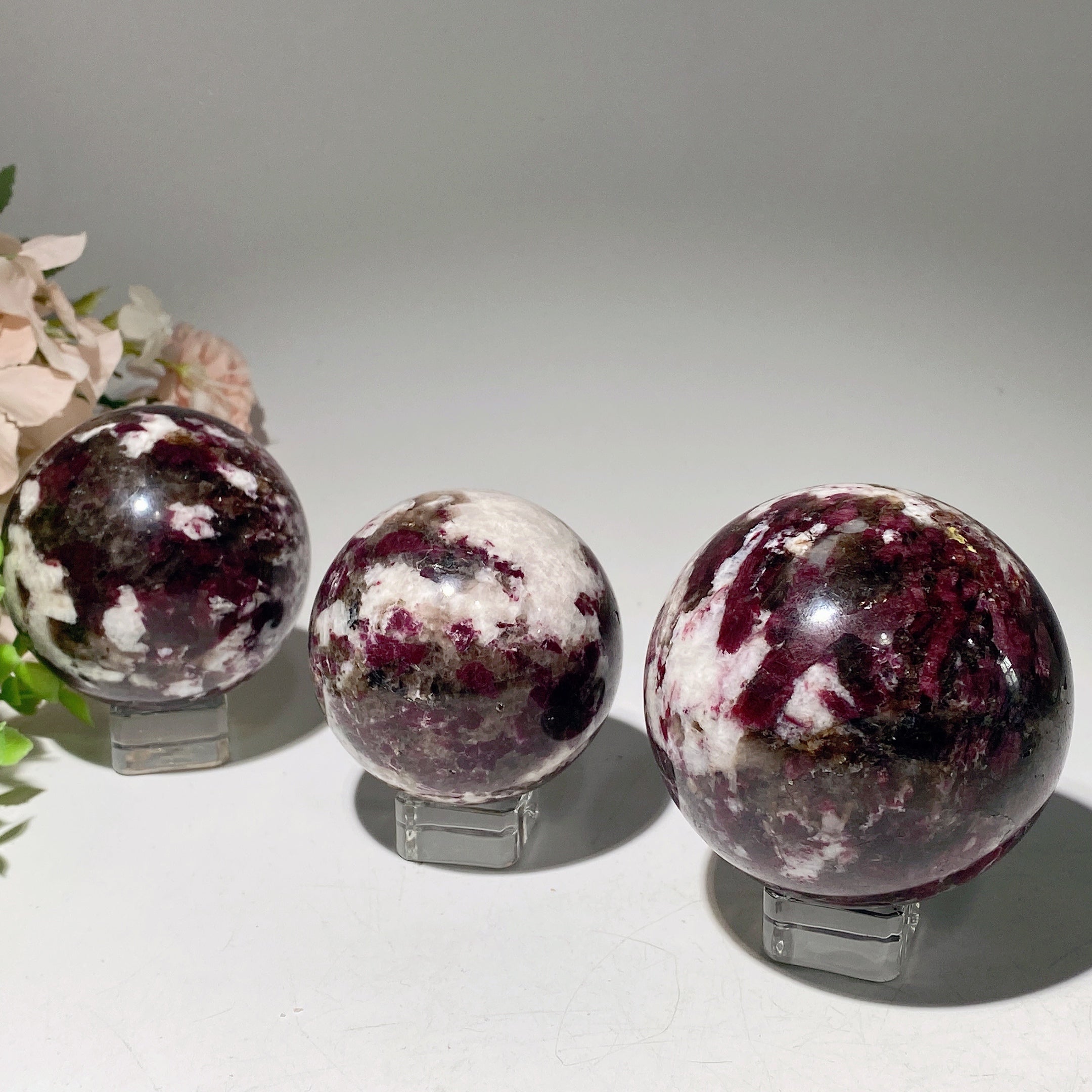 2.2-3.0 Inch Rubellite Tourmaline Quartz Sphere for Healing