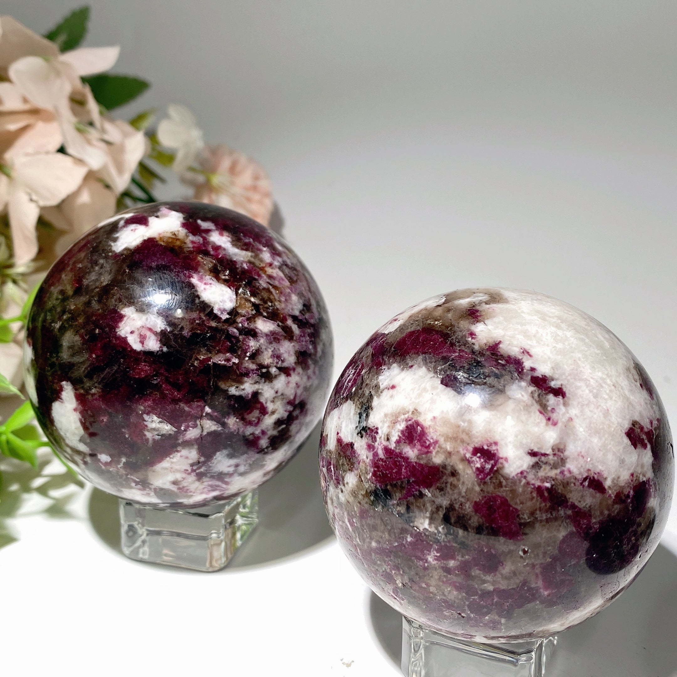 2.2-3.0 Inch Rubellite Tourmaline Quartz Sphere for Healing