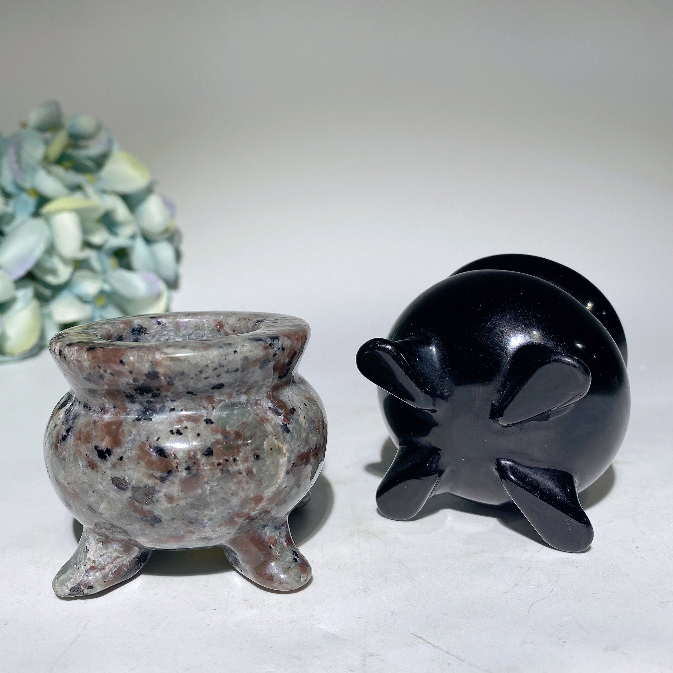 2.2" Black Obsidian & UV Reactive Yooperlite Crystal Carvings