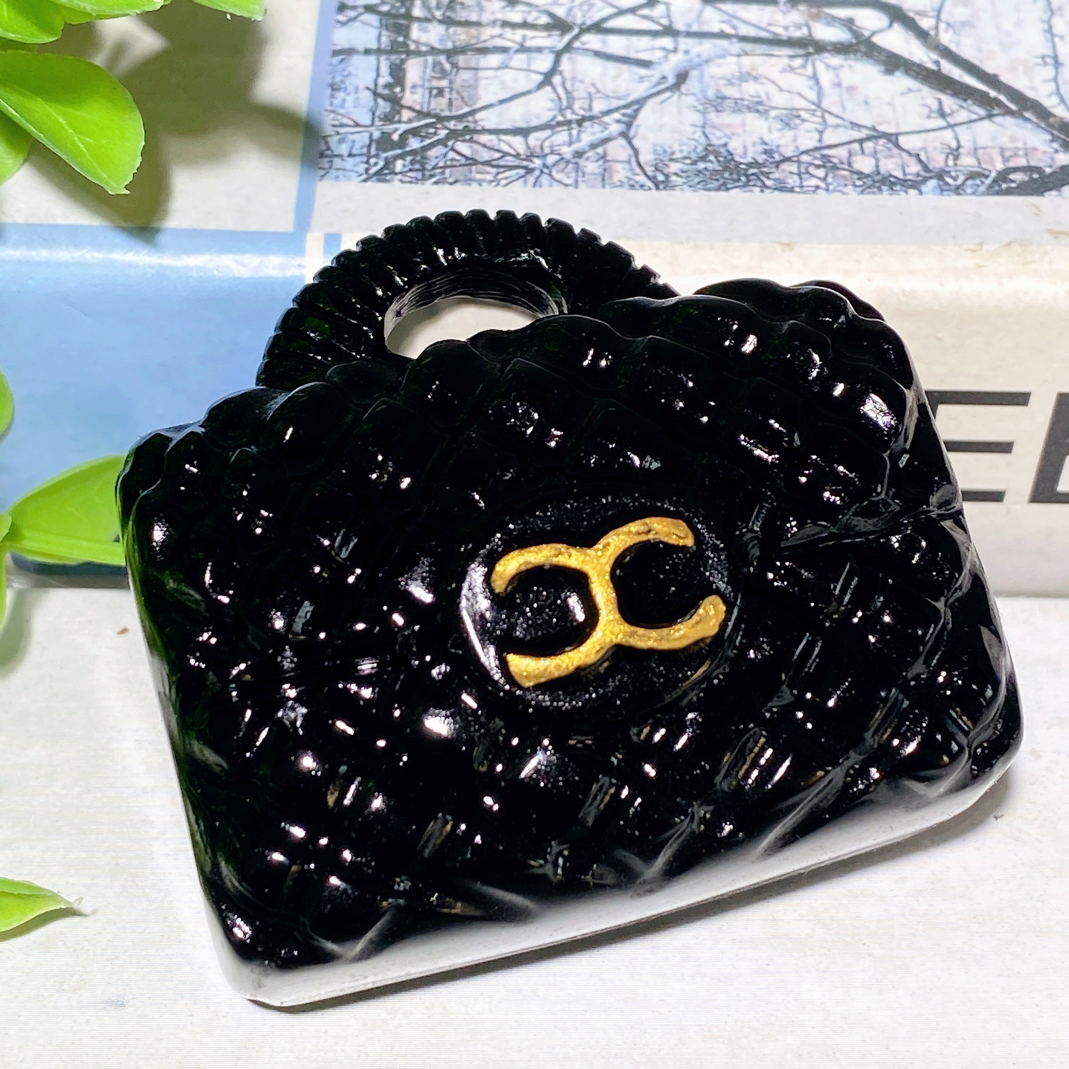 2.2-Inch Black Obsidian Crystal Bag Carving Figurine