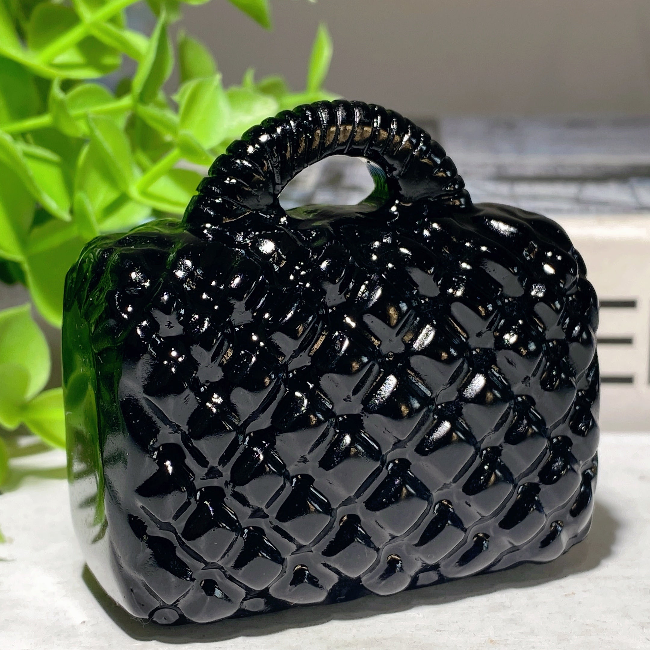 2.2-Inch Black Obsidian Crystal Bag Carving Figurine
