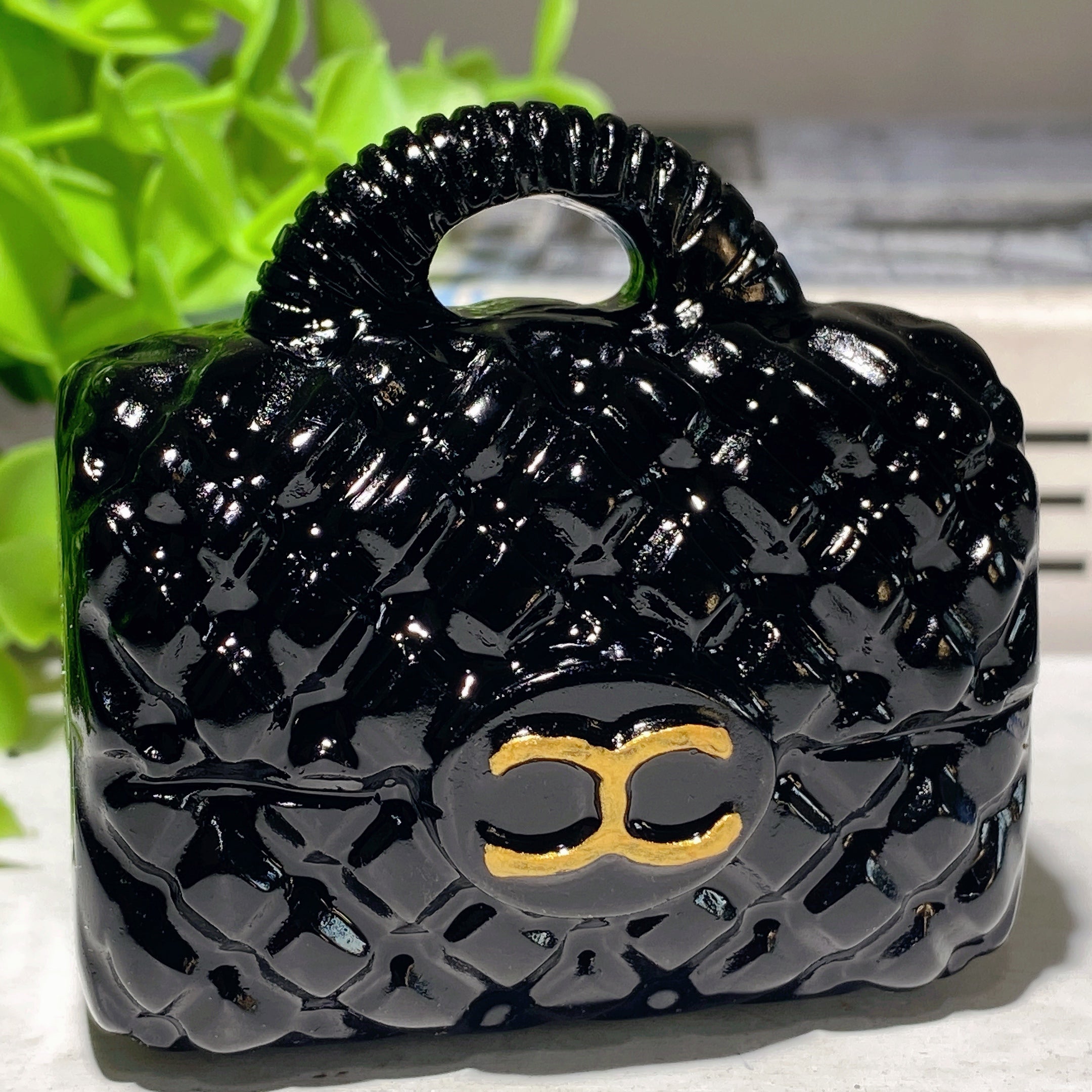 2.2-Inch Black Obsidian Crystal Bag Carving Figurine