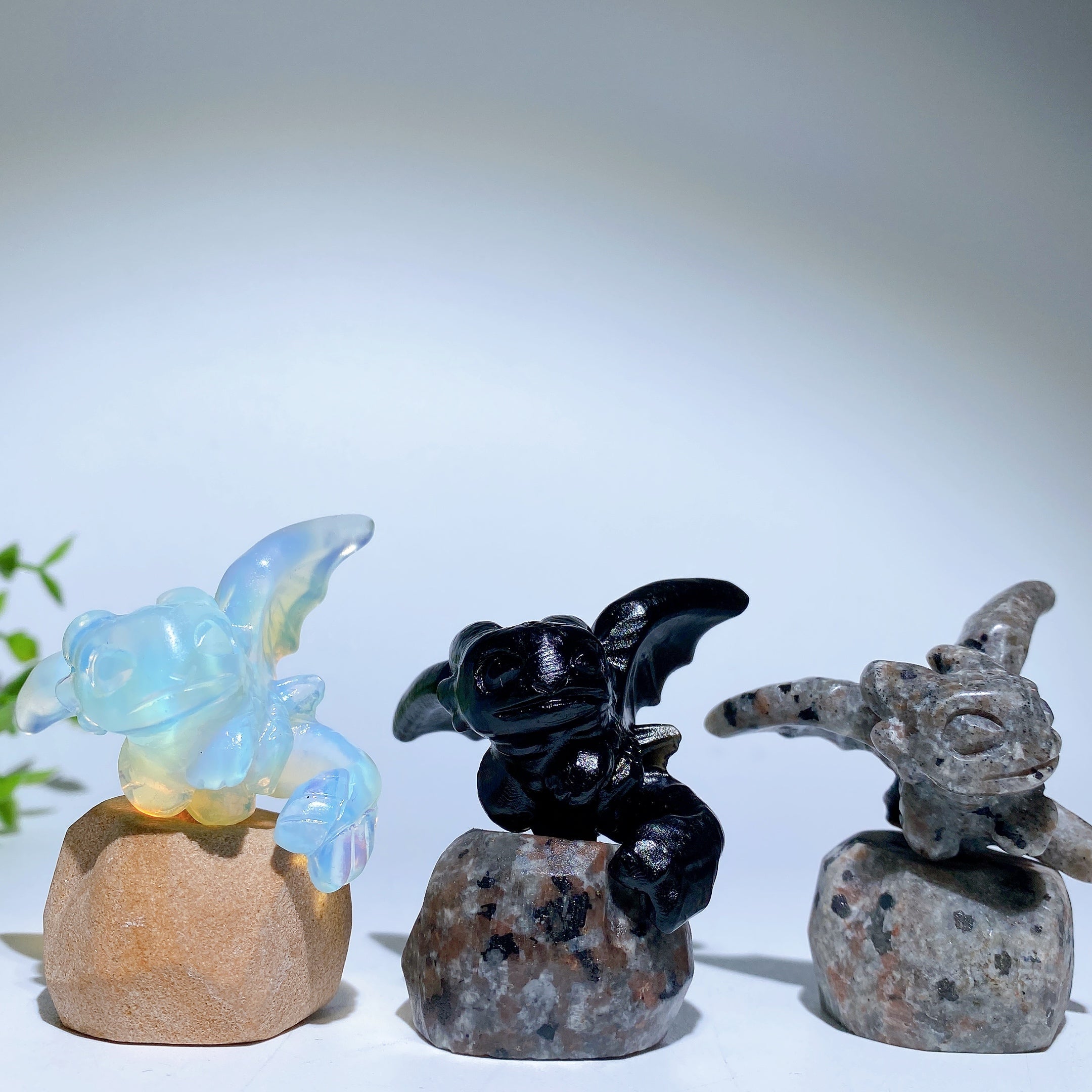2.2 Inch Black Obsidian Opalite Yooperlite Crystal Dragon Carving