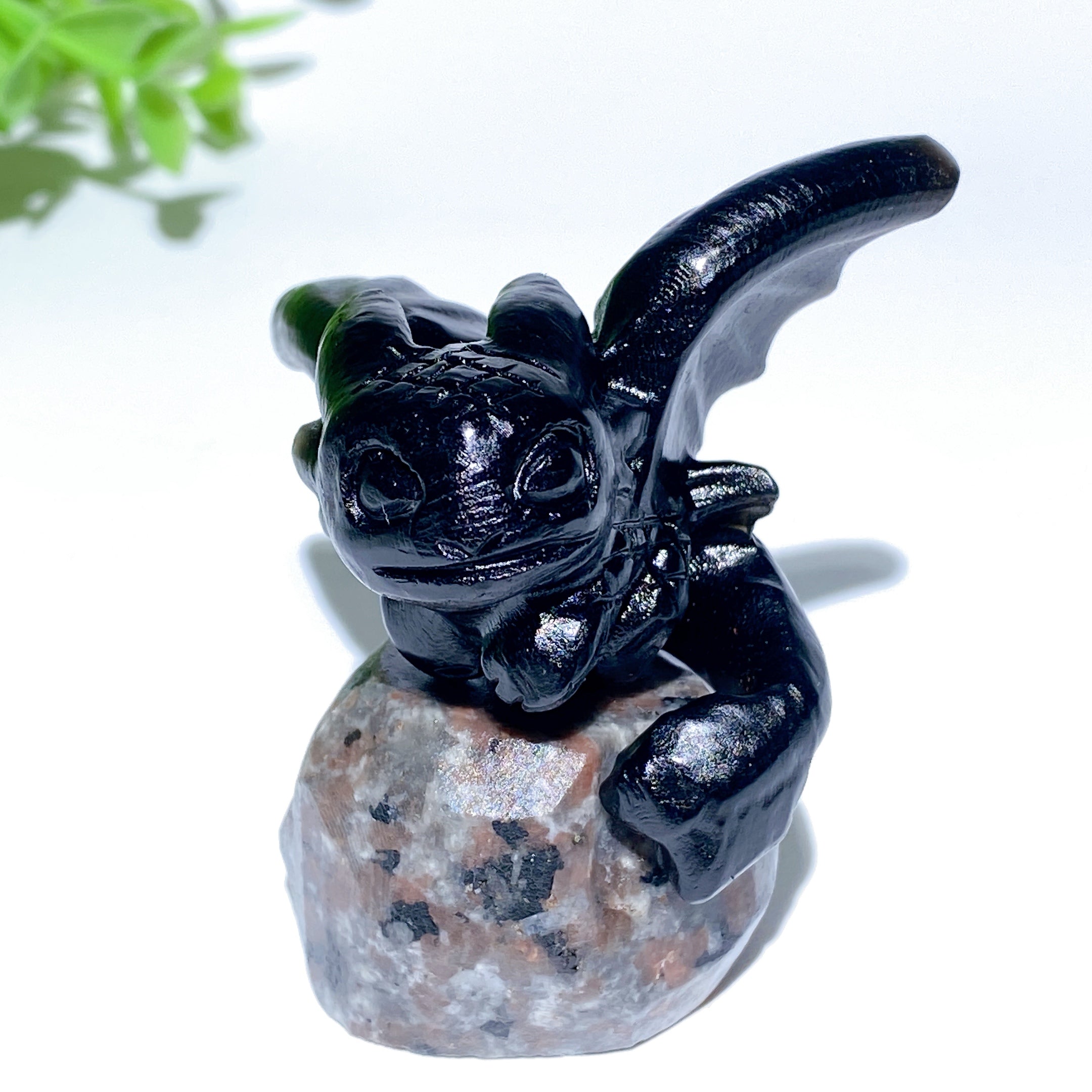 2.2 Inch Black Obsidian Opalite Yooperlite Crystal Dragon Carving