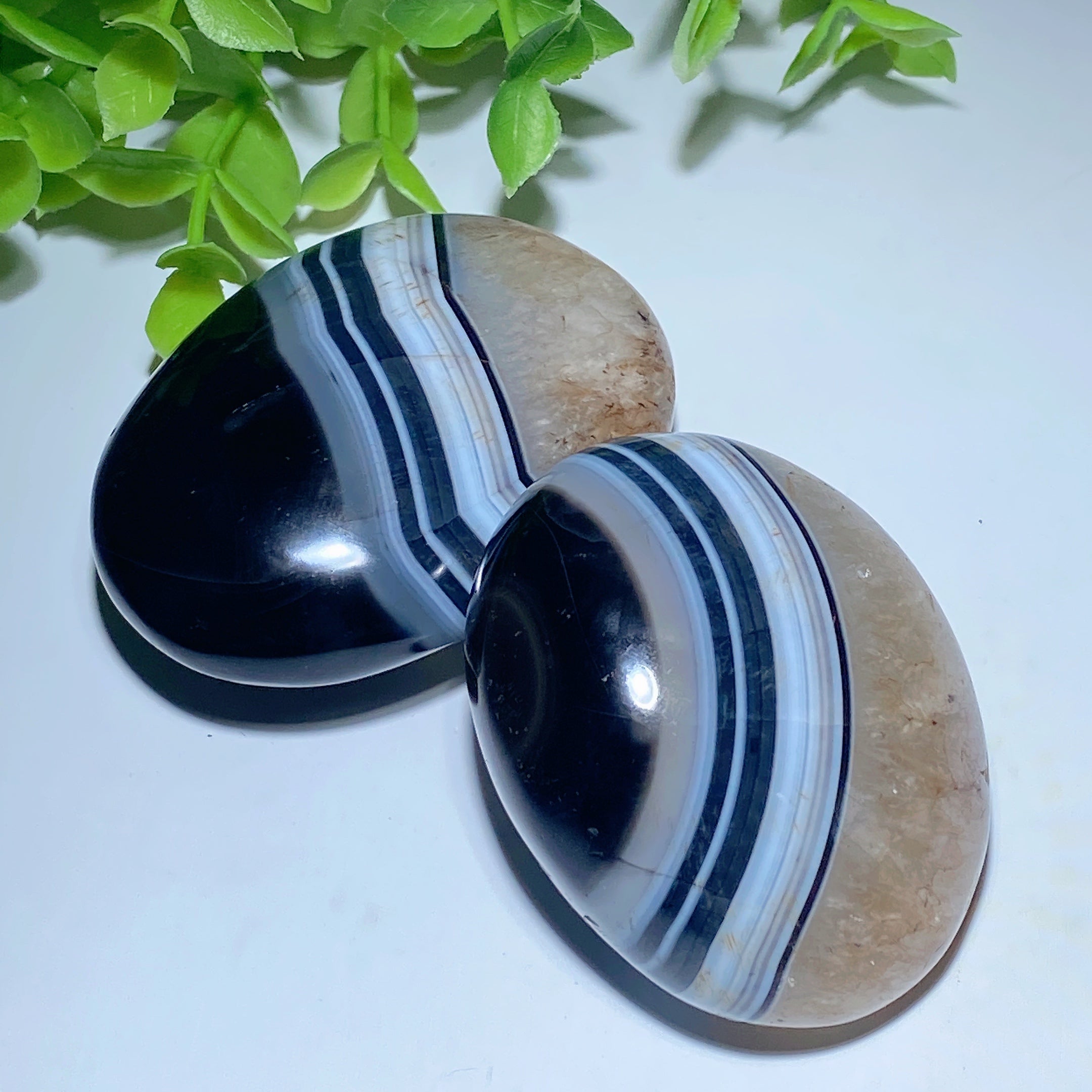 2.2 Inch Black Sardonyx Oval Palm Stone for Healing