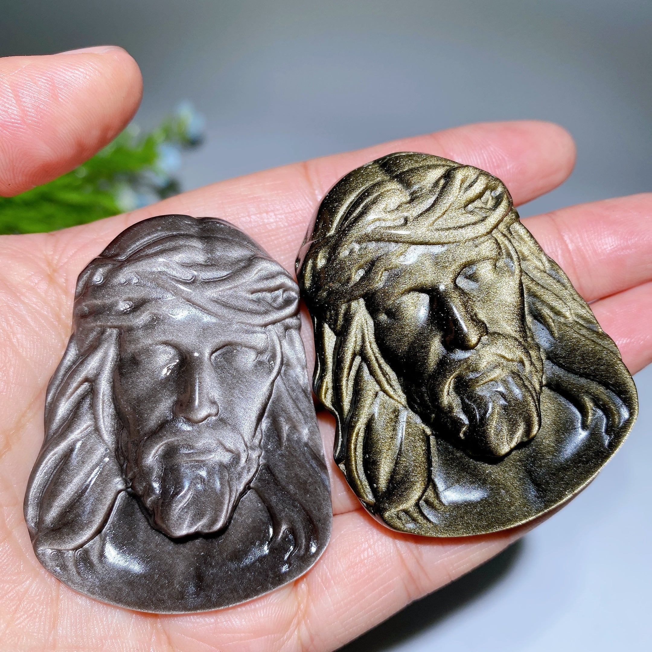 2.2 Inch Golden Obsidian Carved Man Face Crystal Figurine