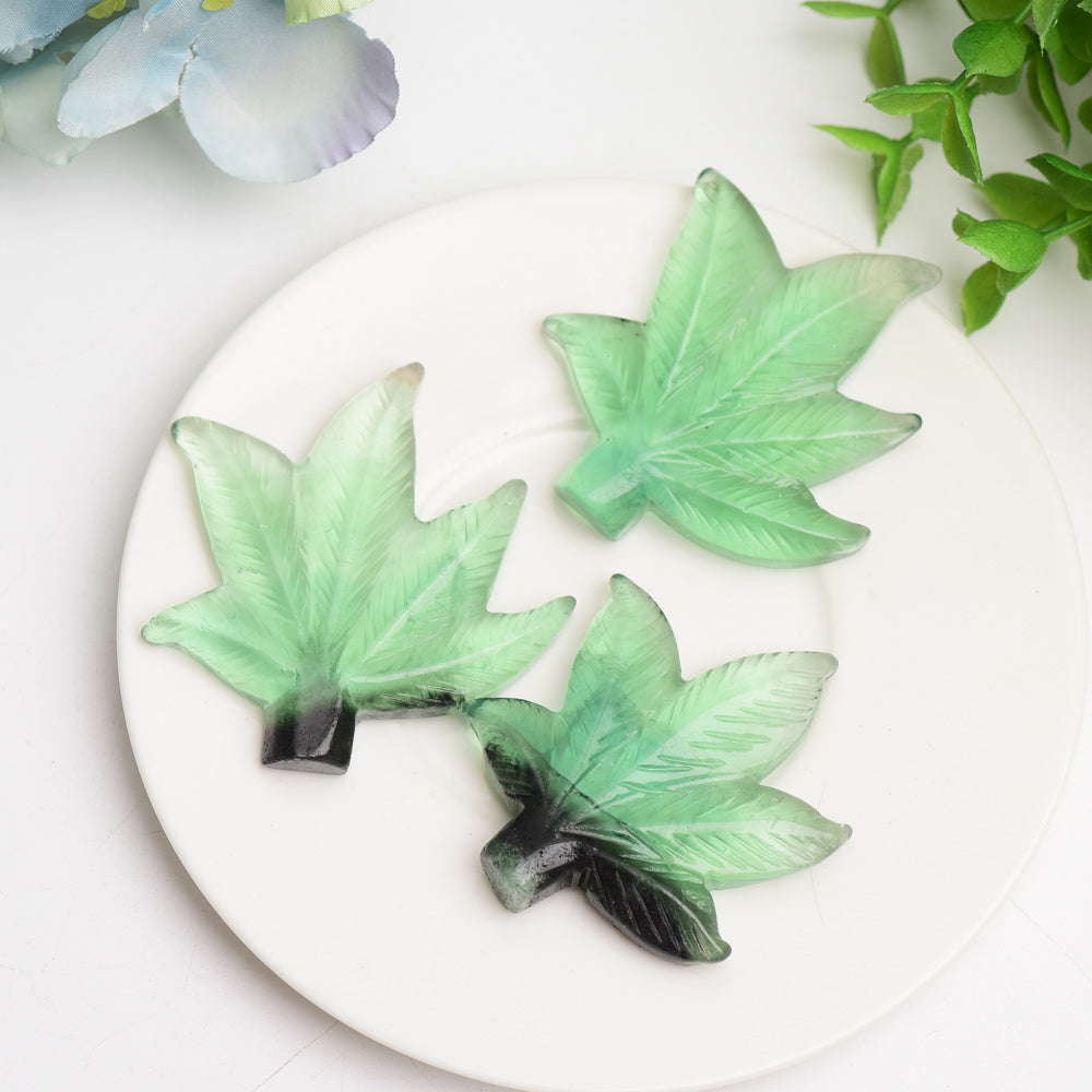 2.2-Inch Green Fluorite Maple Leaf Crystal Carving