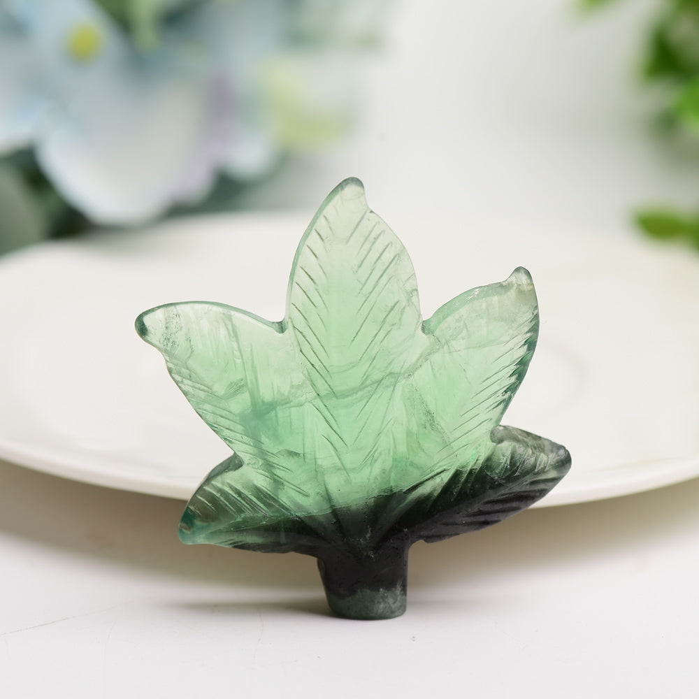 2.2-Inch Green Fluorite Maple Leaf Crystal Carving