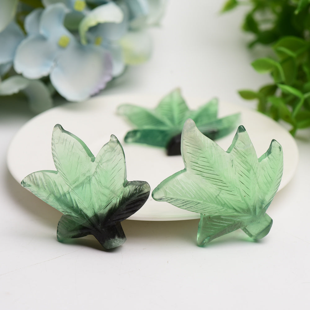 2.2-Inch Green Fluorite Maple Leaf Crystal Carving