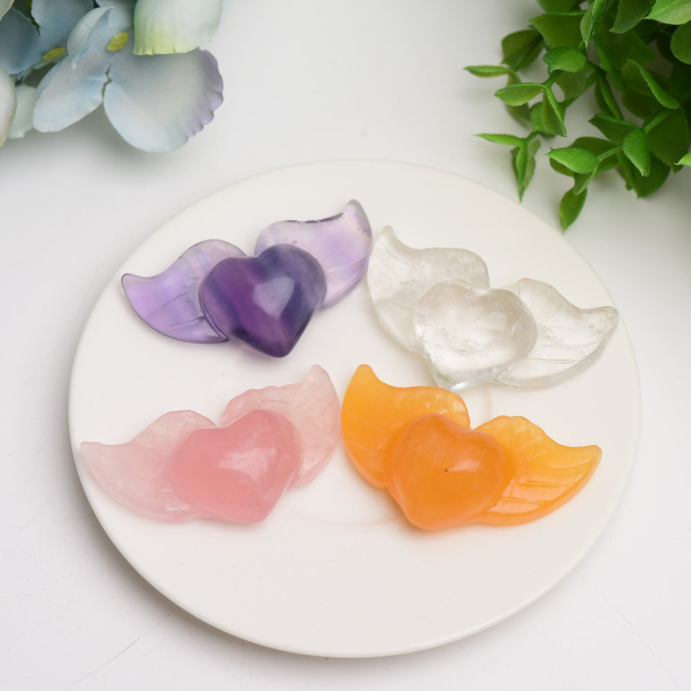 2.2 inch Mixed Crystal Heart with Wings Carving Figurine