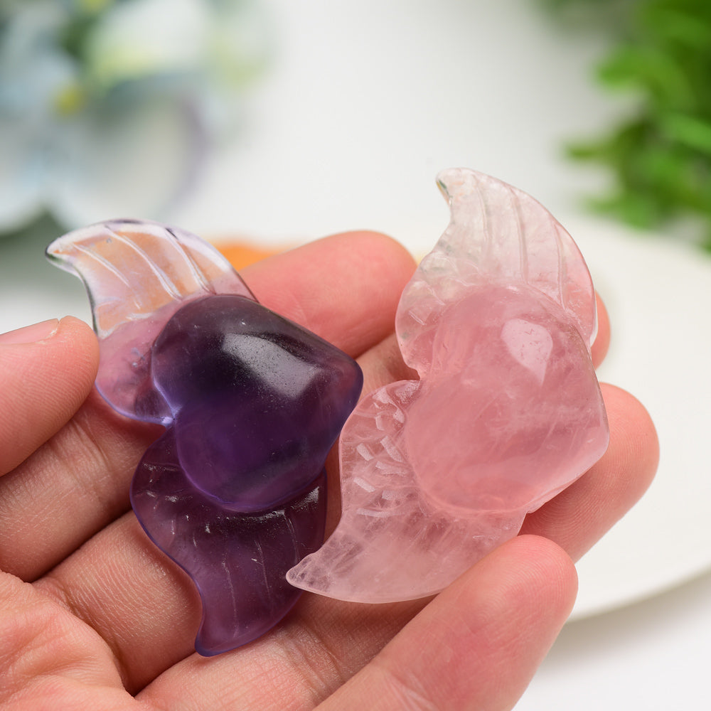 2.2 inch Mixed Crystal Heart with Wings Carving Figurine