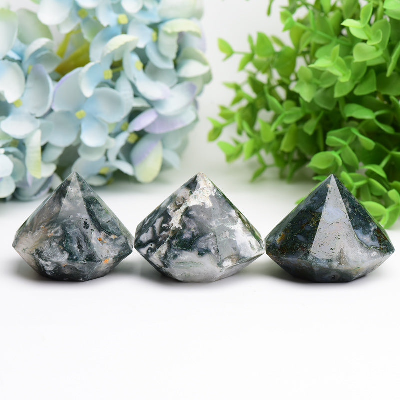 2.2 Inch Moss Agate Diamond Crystal Carving for Healing & Energy