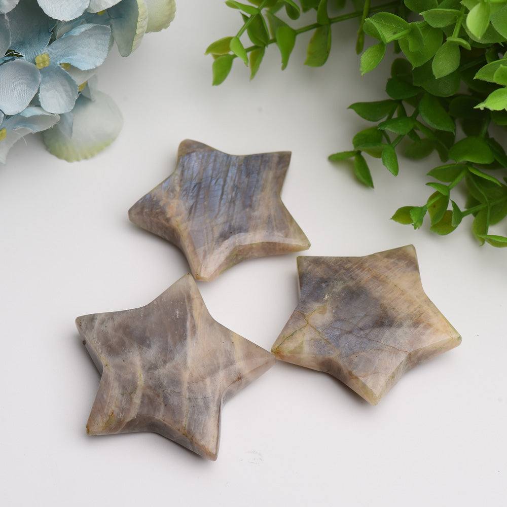 2.2 Inch Peach Moonstone Star Crystal Carving for Healing