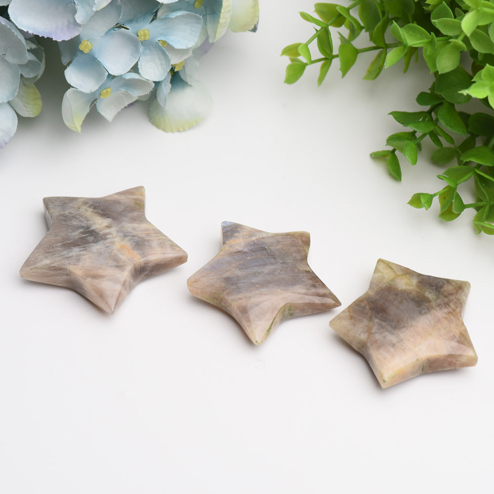 2.2 Inch Peach Moonstone Star Crystal Carving for Healing