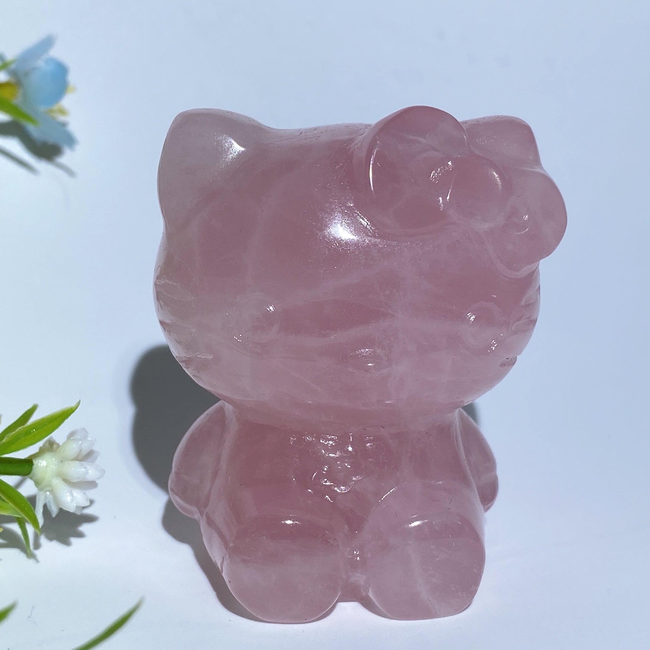 2.2 inch Rose Quartz Crystal Cat Figurine Healing Energy