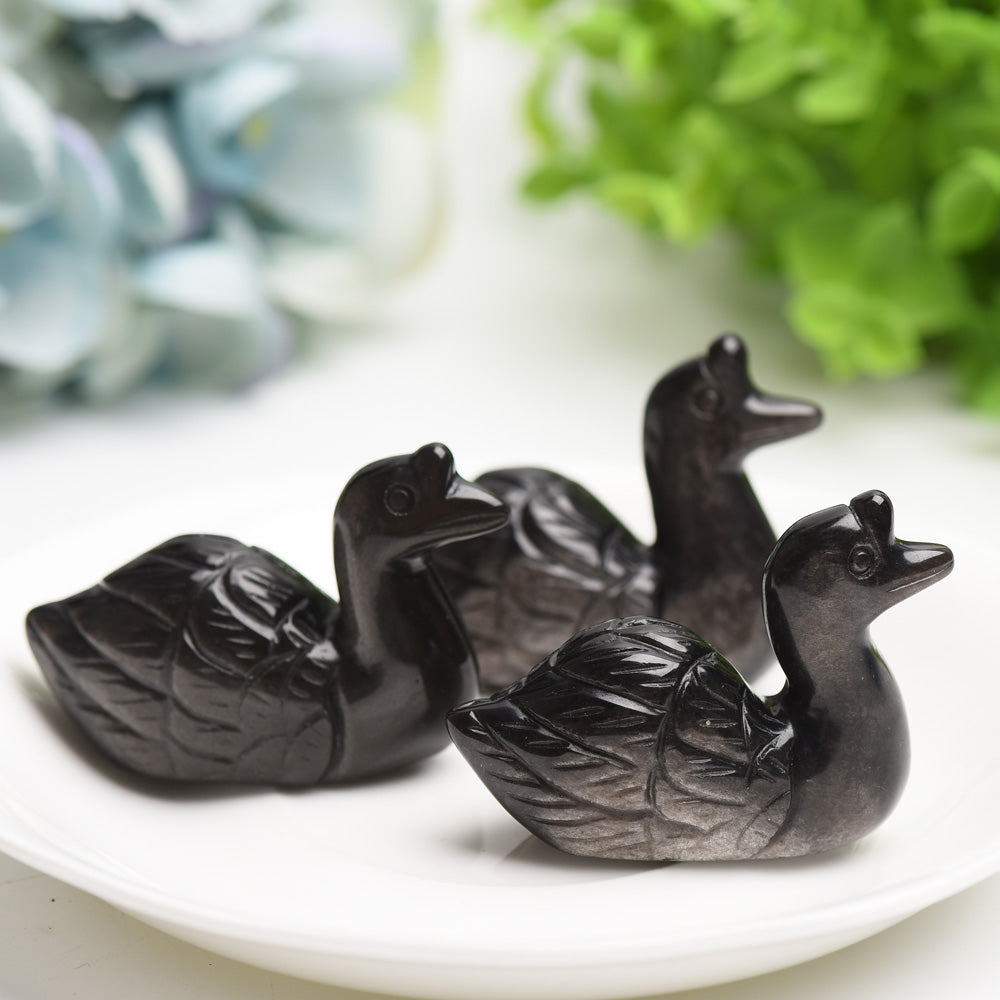 2.2 inch Silver Obsidian Swan Crystal Carving