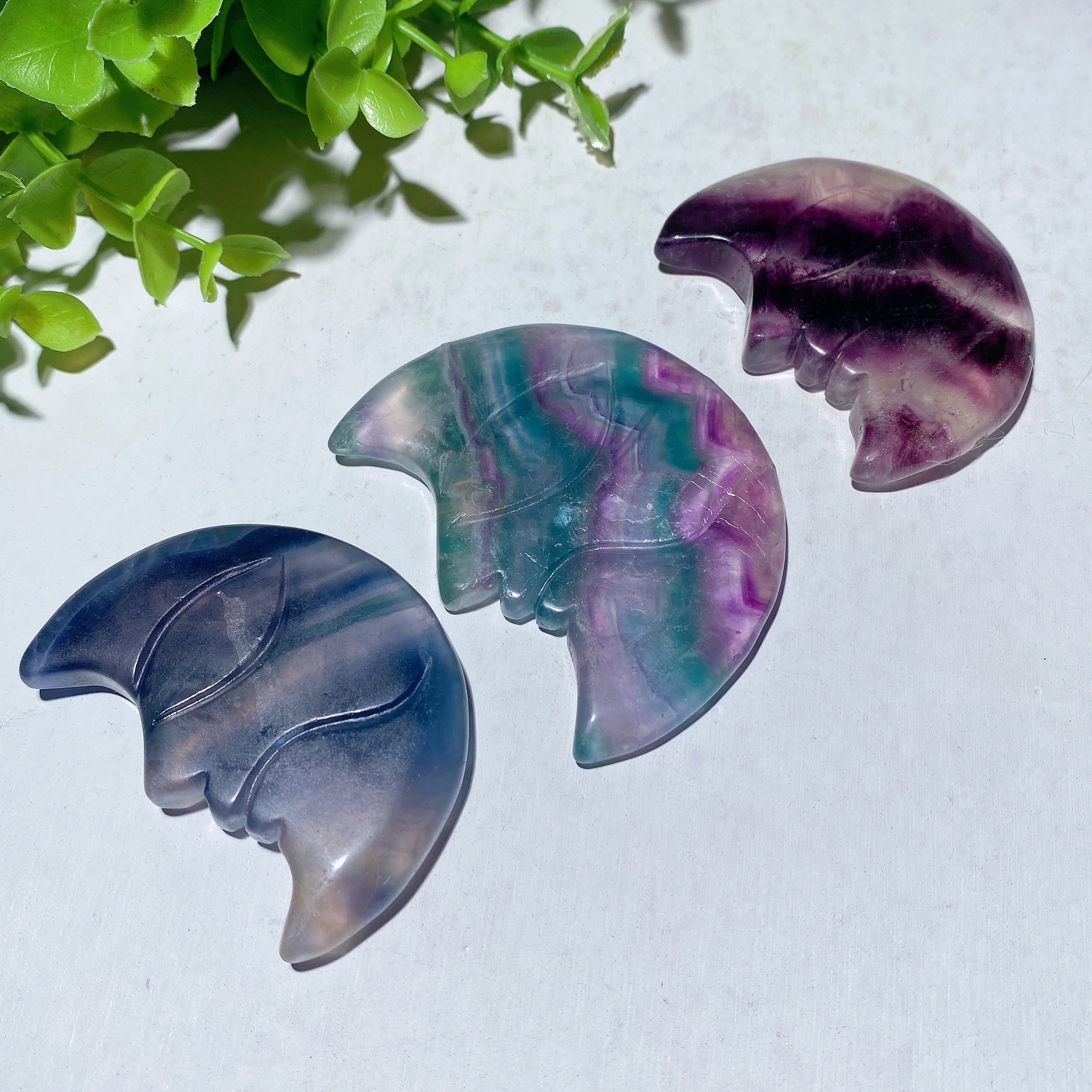2.3-3.0 inch Fluorite Moon Face Crystal Figurine