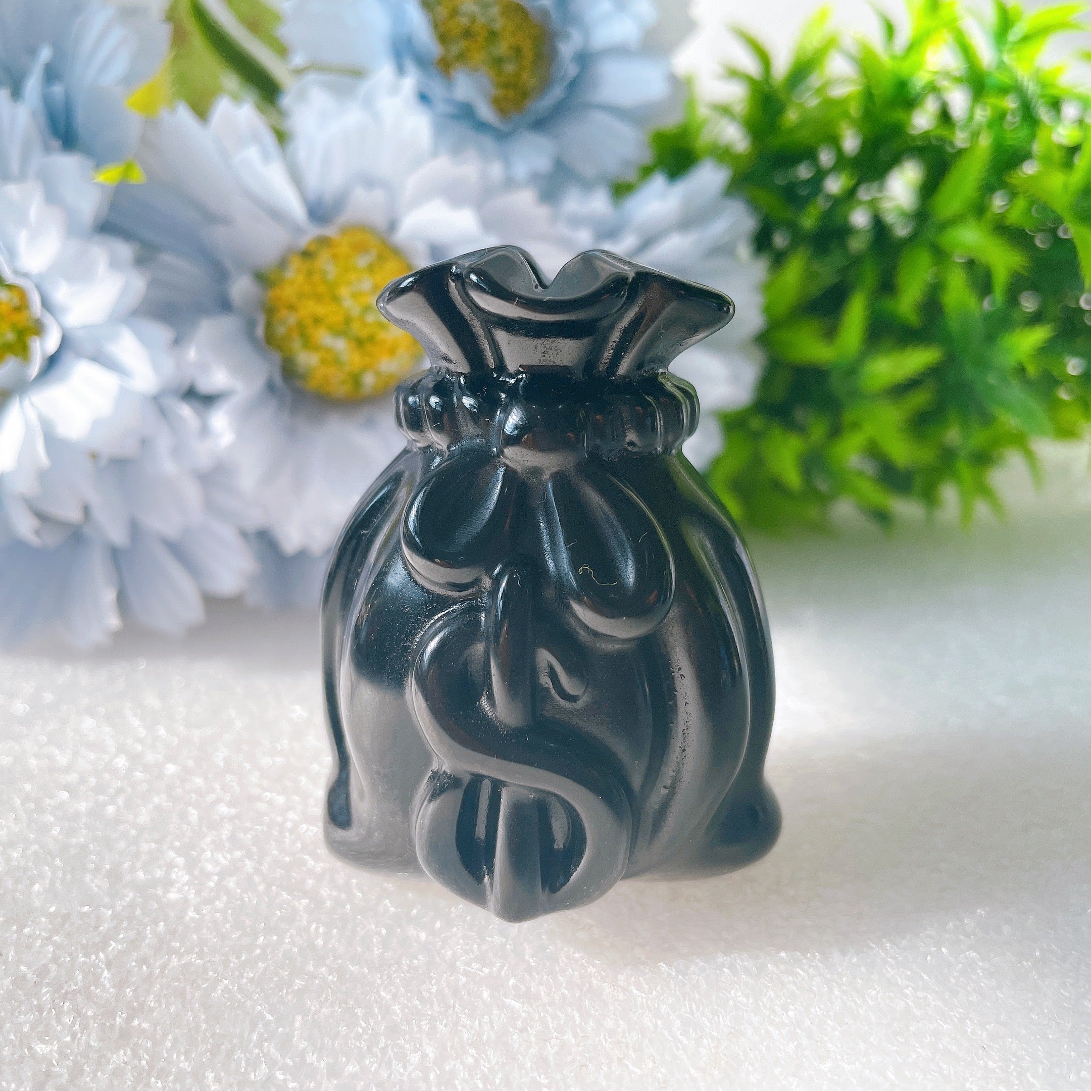2.3-inch Black Obsidian Money Bag Crystal Figurine