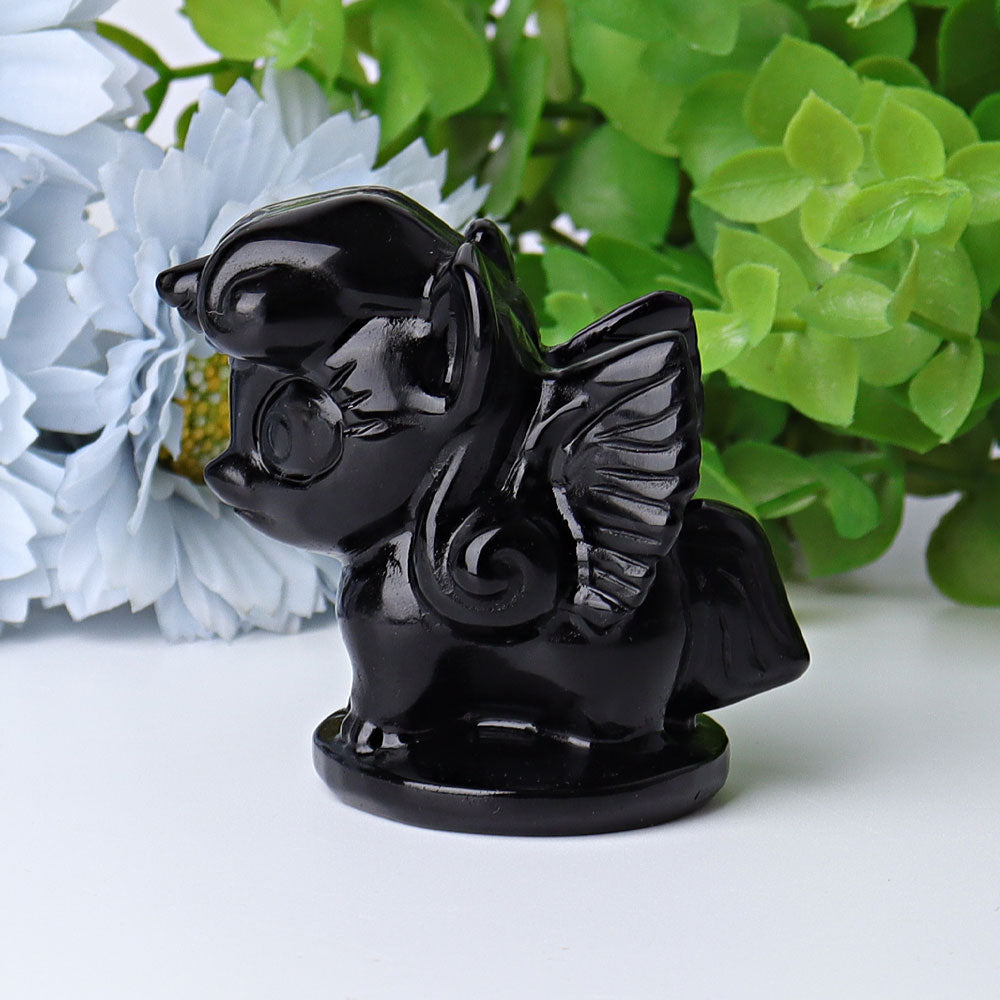2.3-Inch Black Obsidian Unicorn Crystal Carving