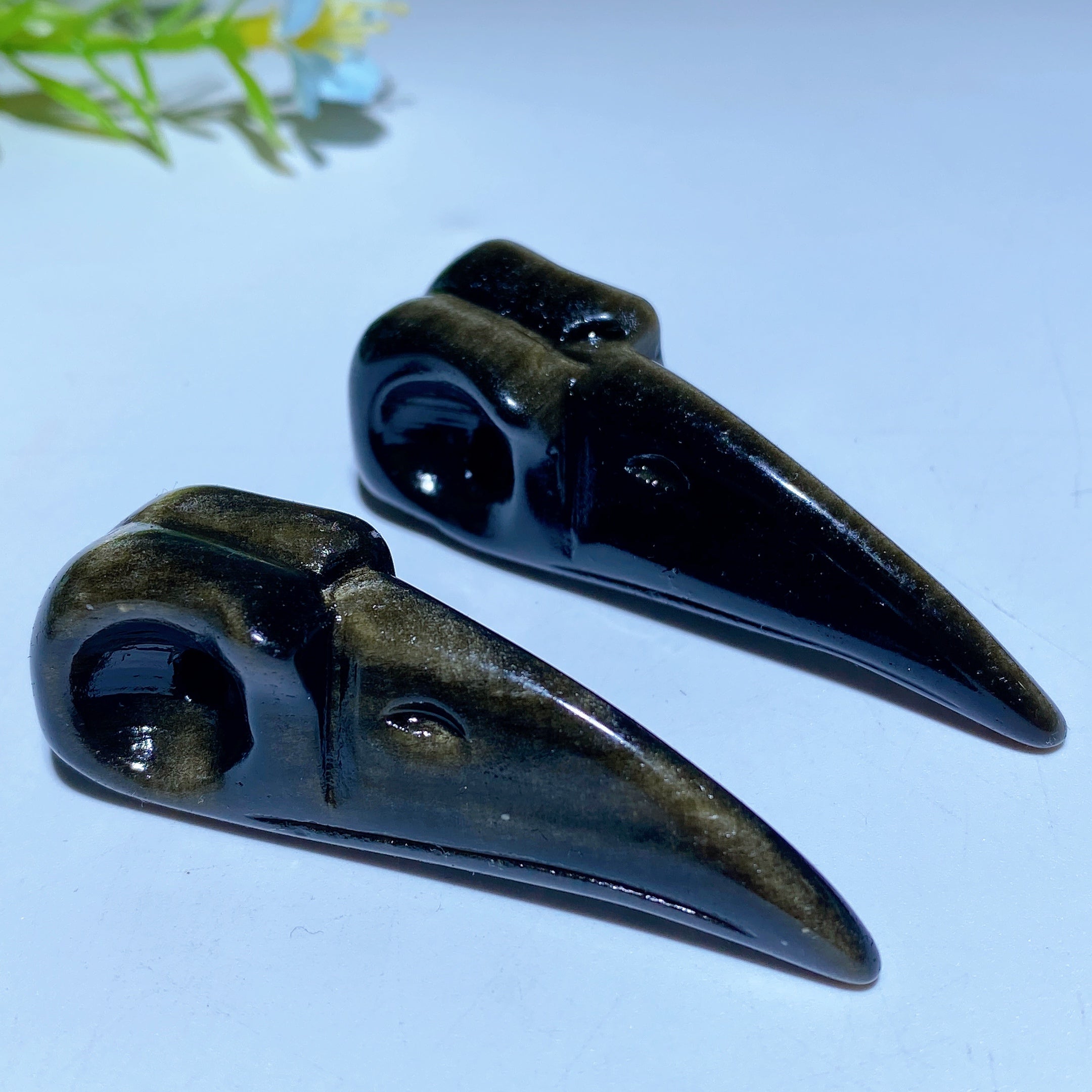 2.3 Inch Golden Obsidian Raven Skull Crystal Carving