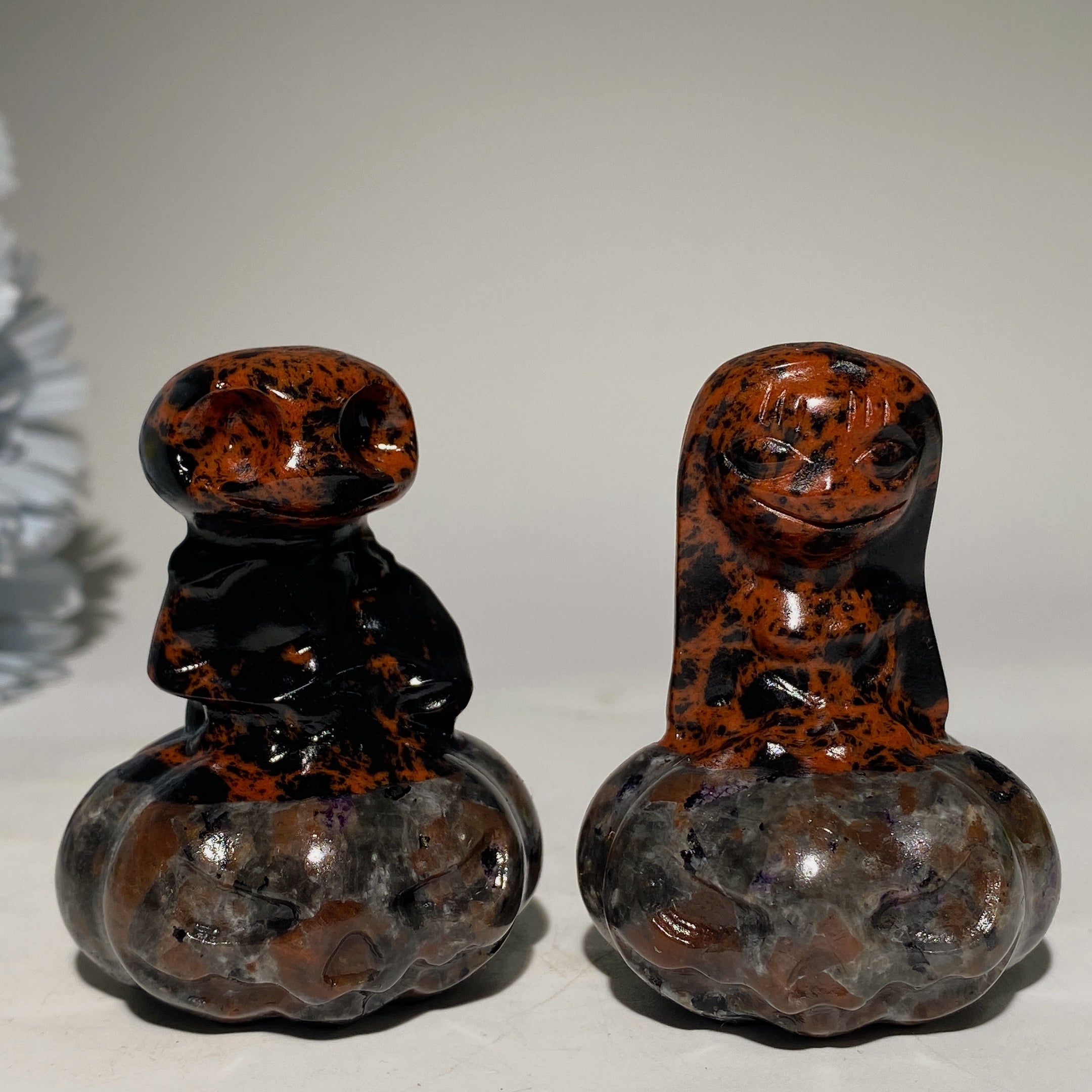2.3-inch Jack Sally Crystal Figurines with Orange Calcite Pumpkin