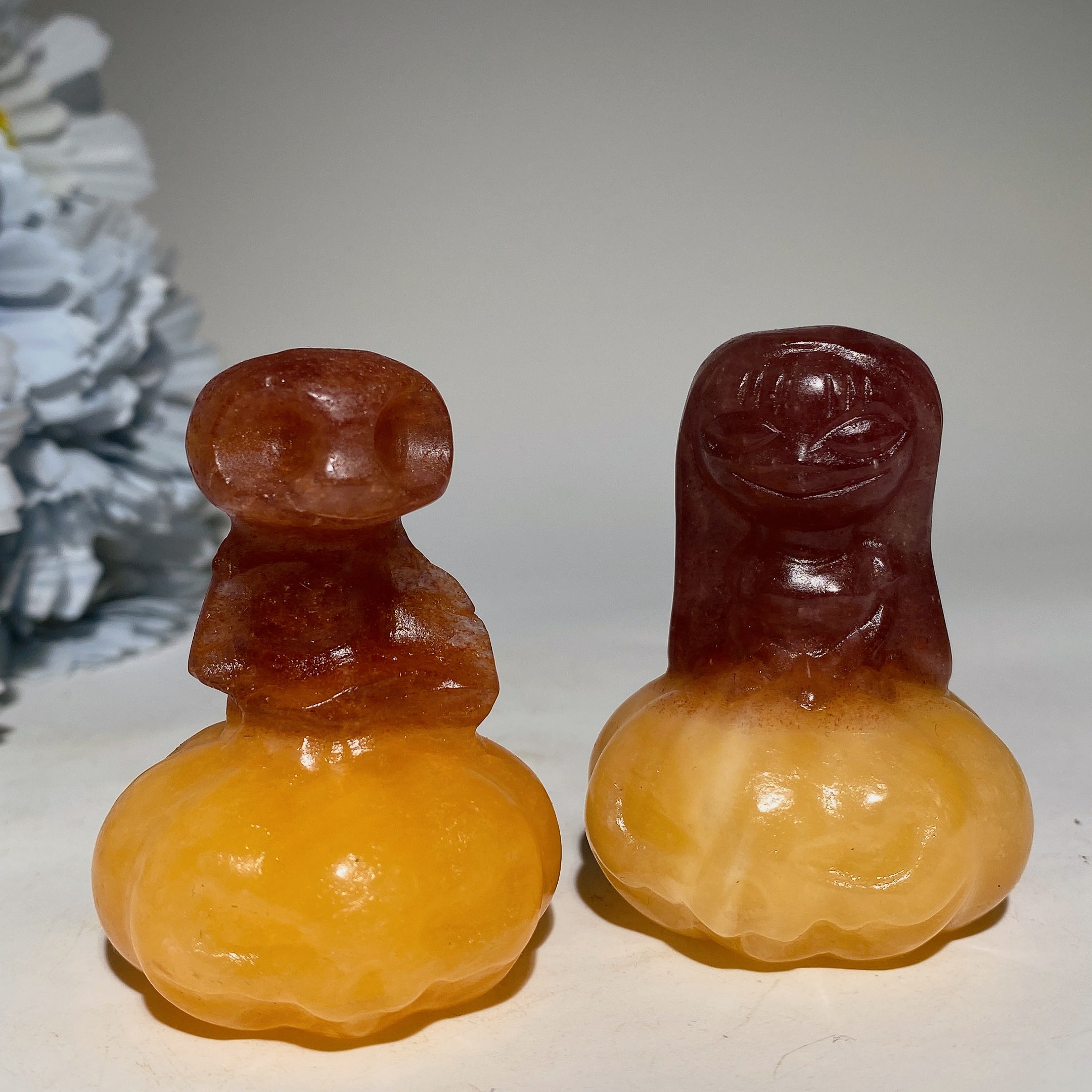 2.3-inch Jack Sally Crystal Figurines with Orange Calcite Pumpkin