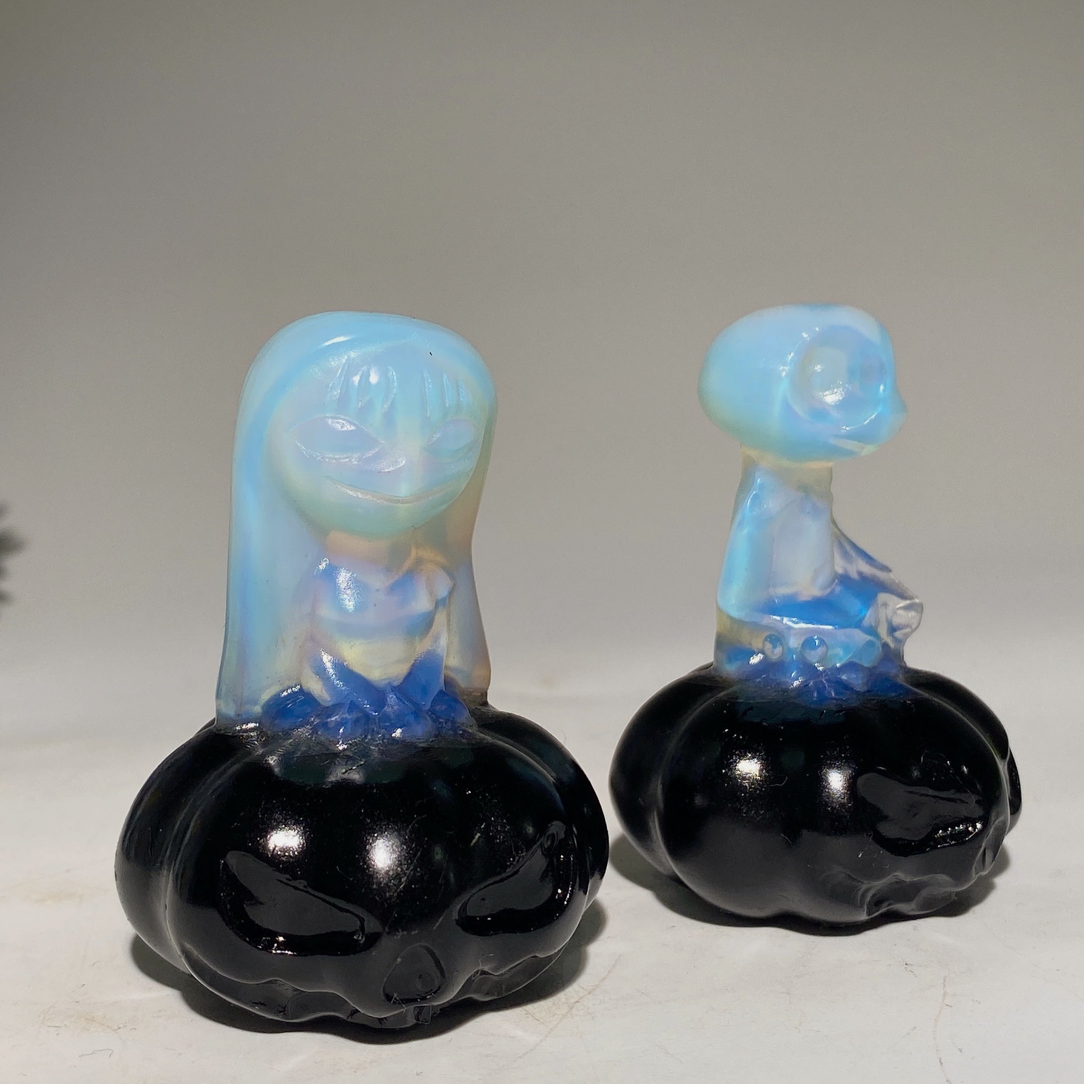 2.3-inch Jack Sally Crystal Figurines with Orange Calcite Pumpkin
