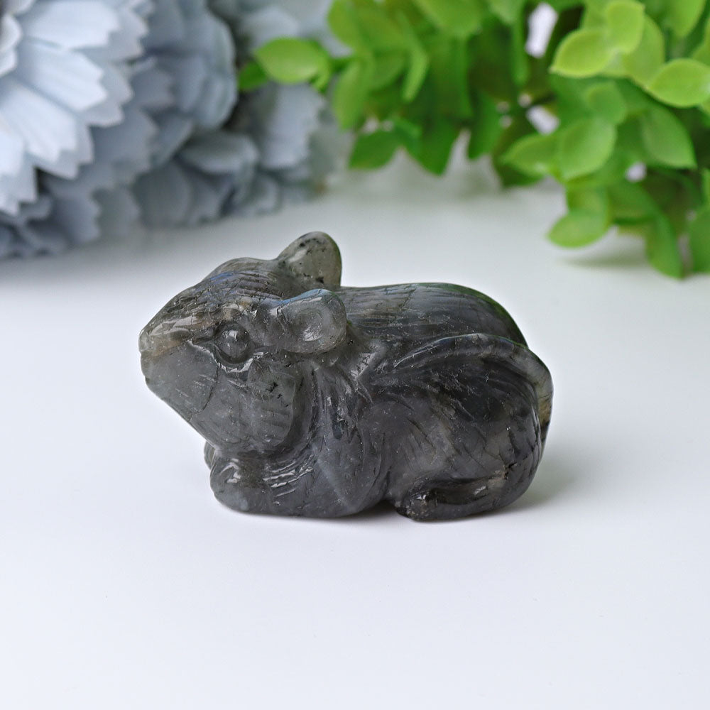 Figurine de souris sculptée en cristal de labradorite de 2,3 pouces