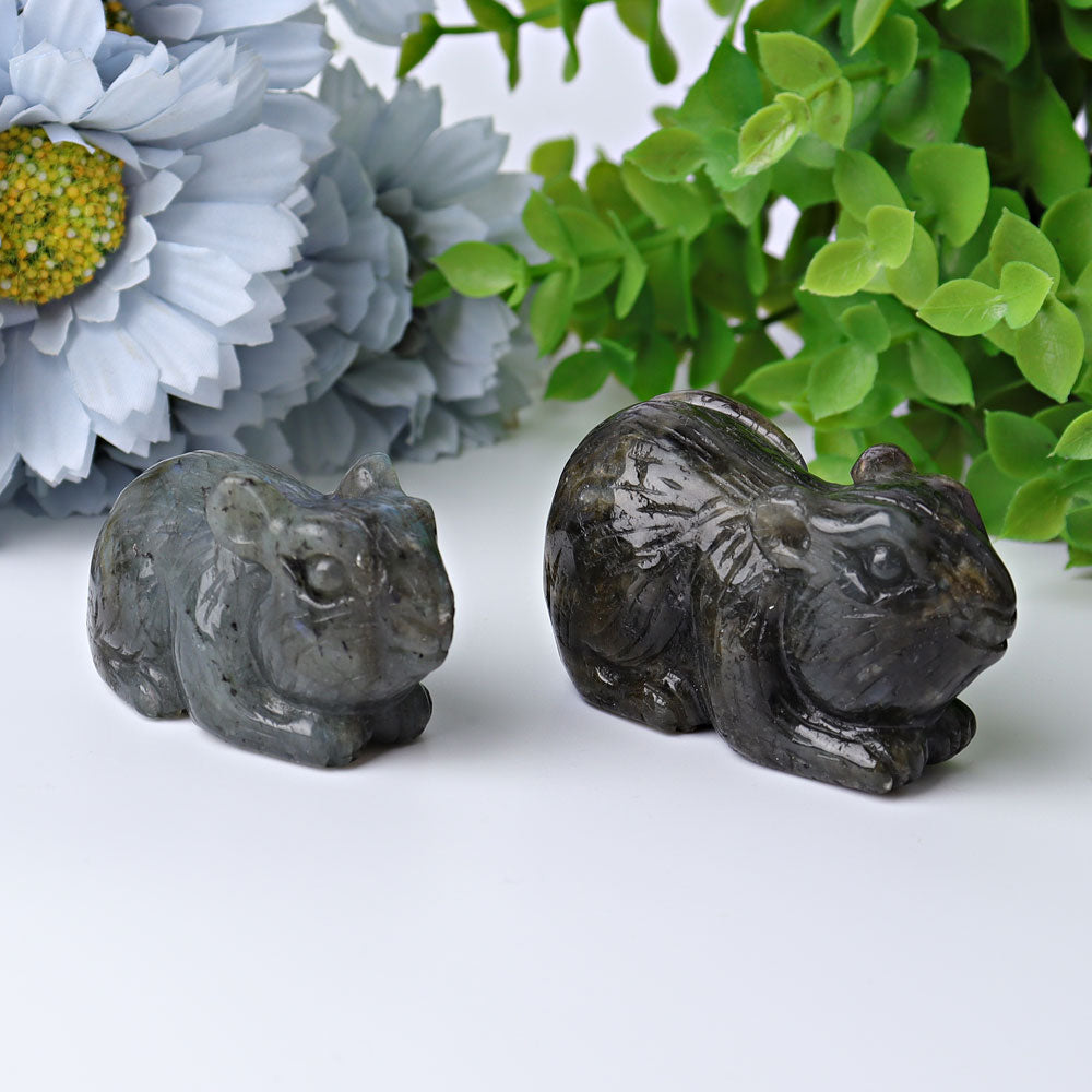 Figurine de souris sculptée en cristal de labradorite de 2,3 pouces