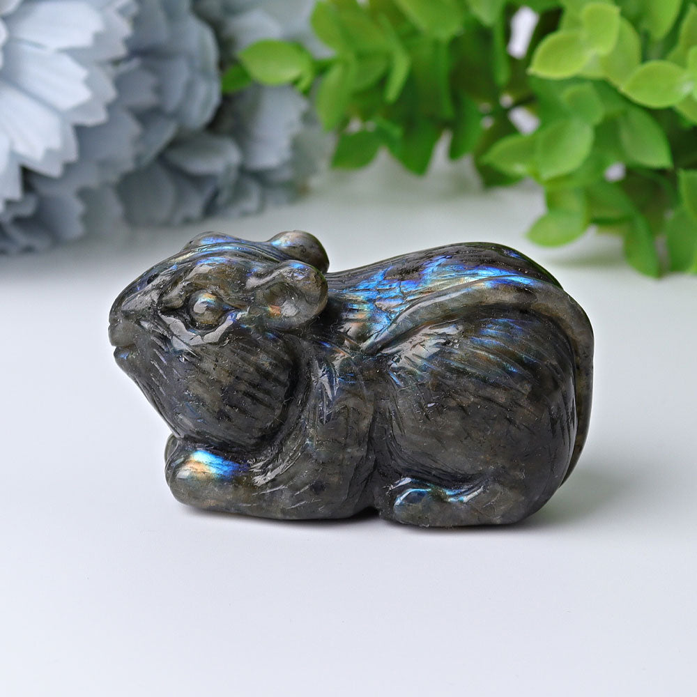 Figurine de souris sculptée en cristal de labradorite de 2,3 pouces