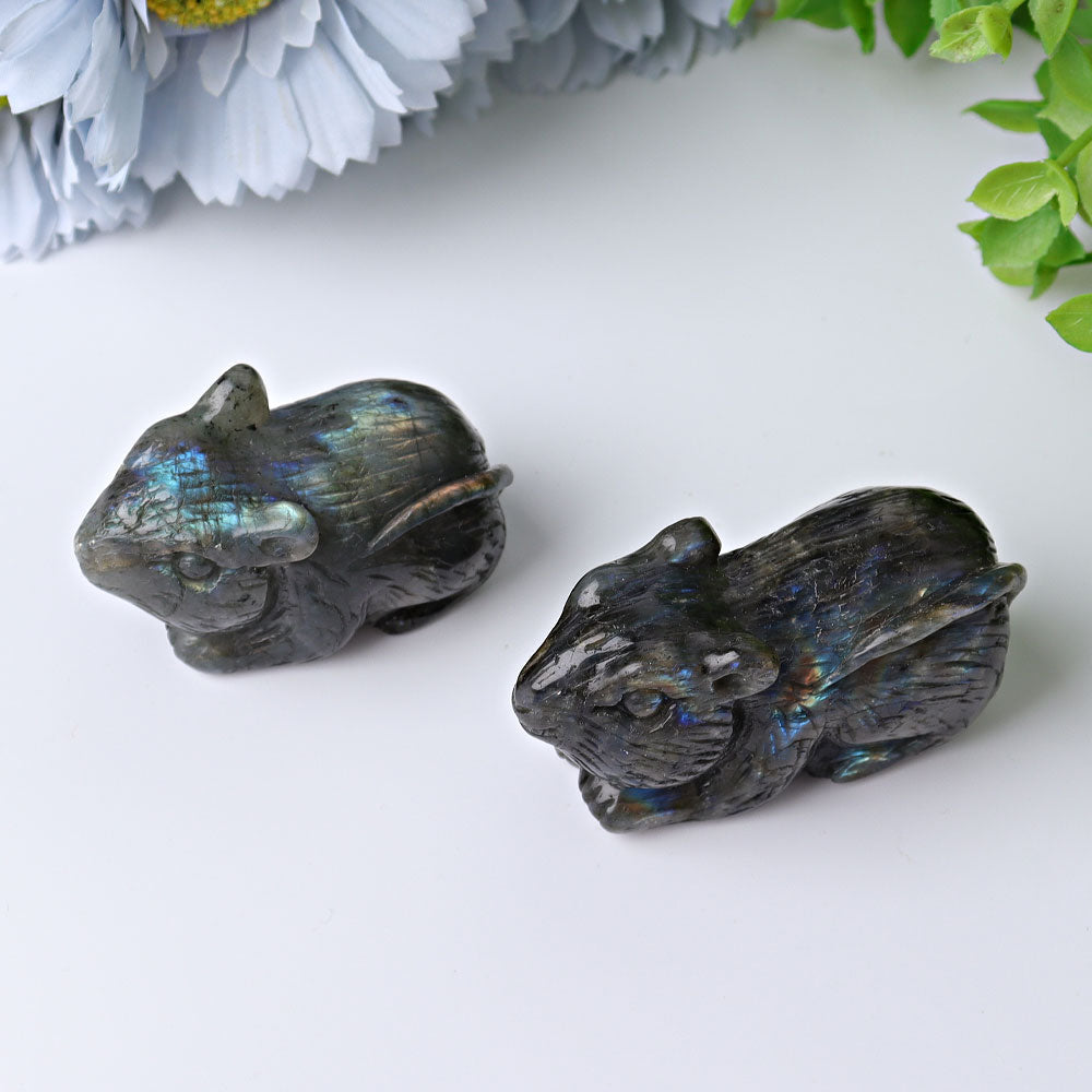 Figurine de souris sculptée en cristal de labradorite de 2,3 pouces