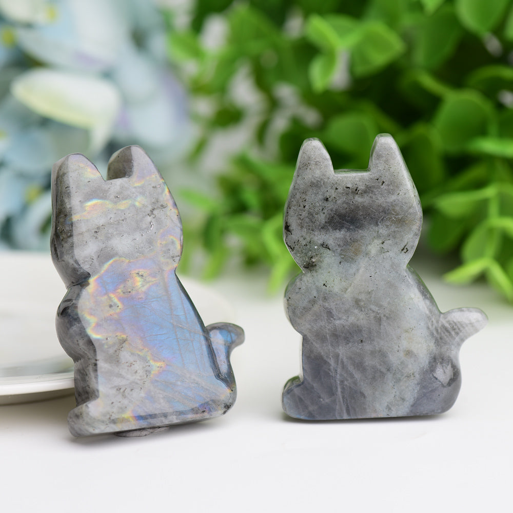 2.3 inch Labradorite Healing Cat Crystal Carving Figurine