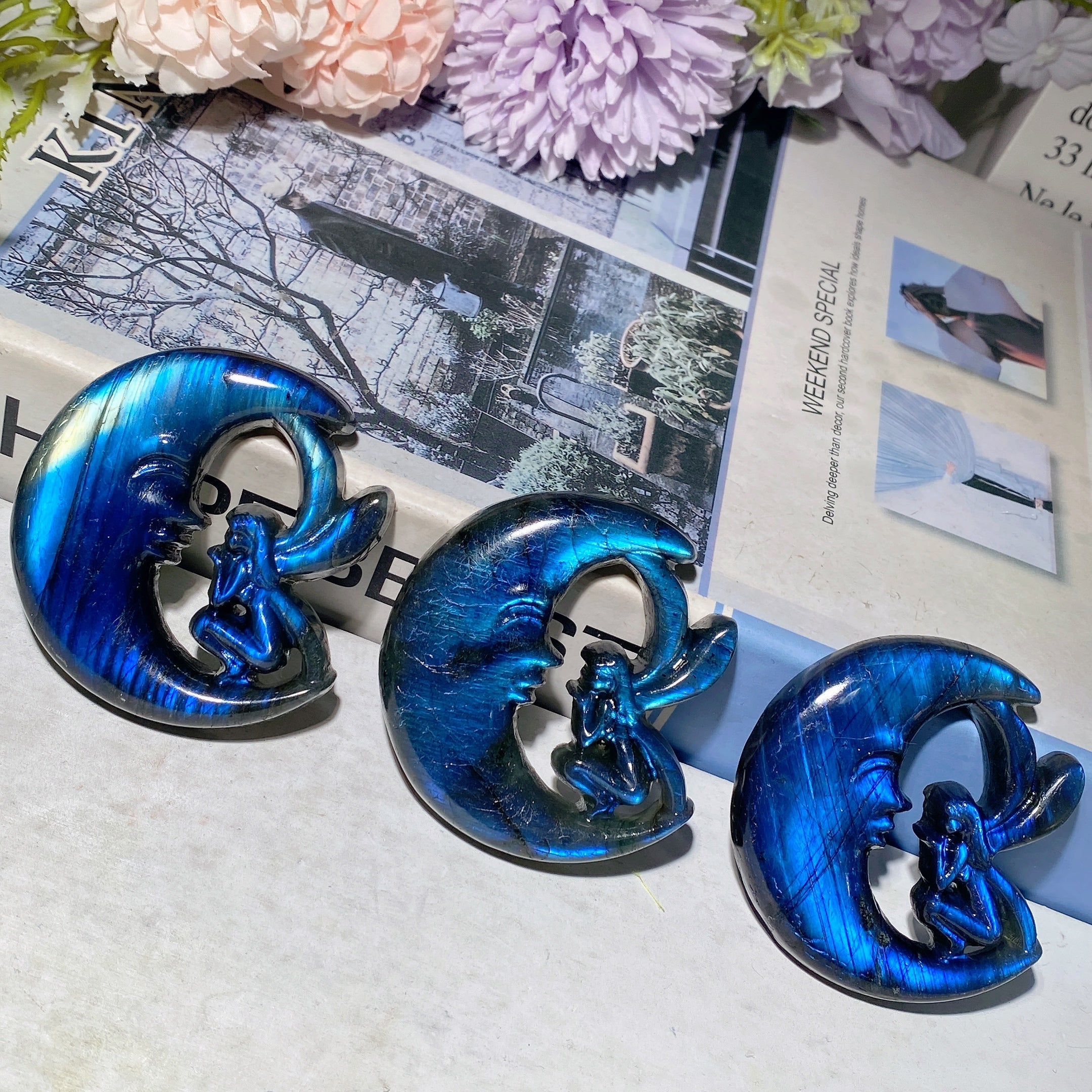 Figurine de fée lunaire en cristal de labradorite de 2,3 pouces