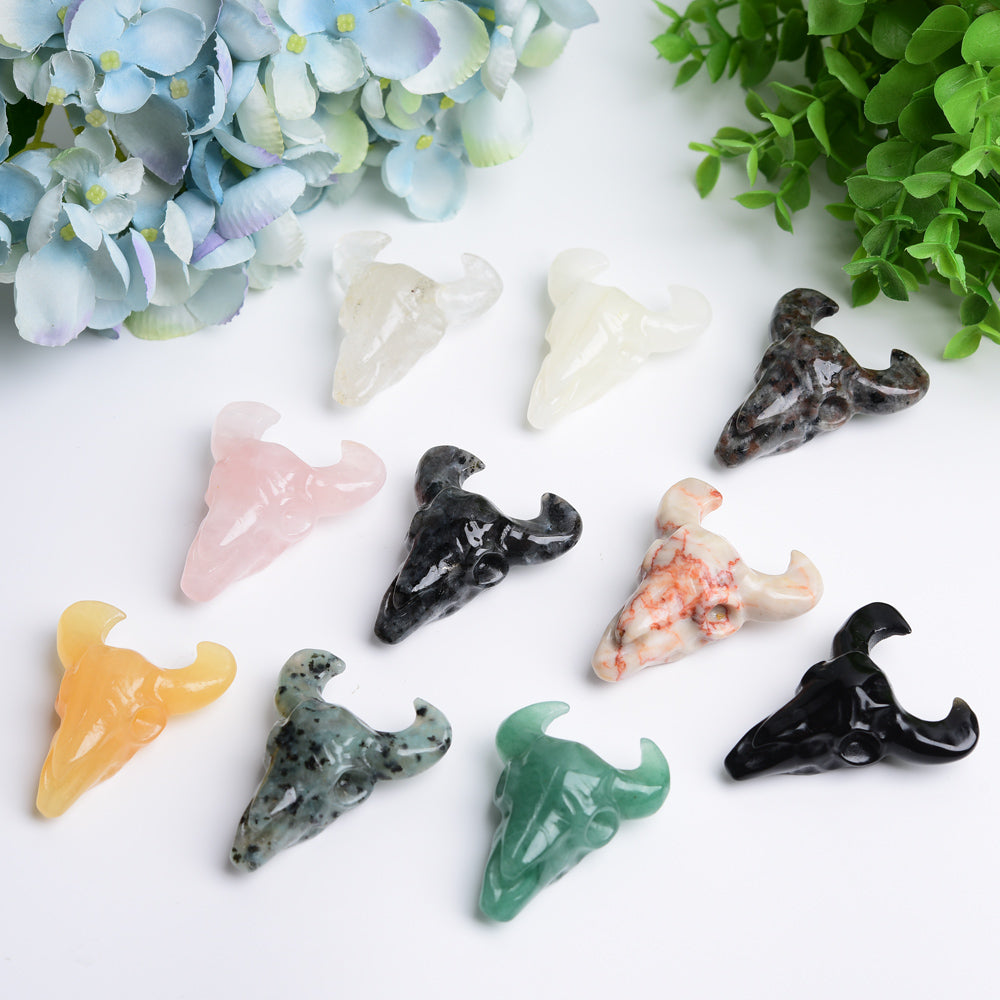 2.3 inch Mixed Crystal Bull Head Carving for Healing