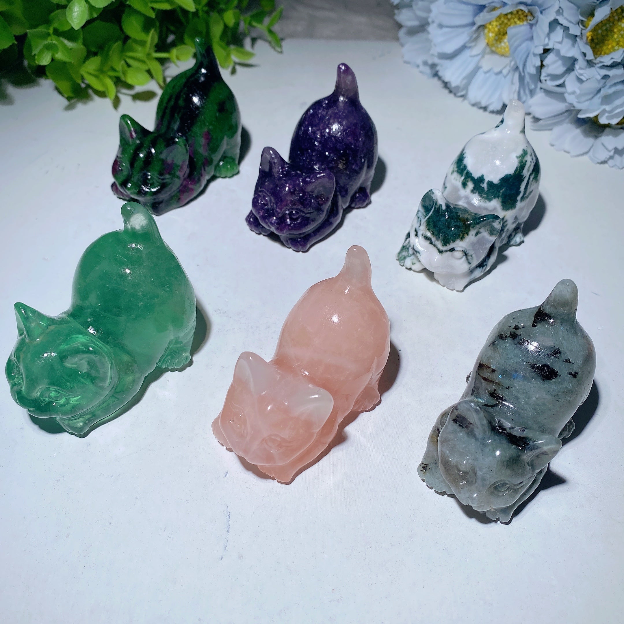 2.3 inch Mixed Crystal Cat Figurines for Healing & Decor