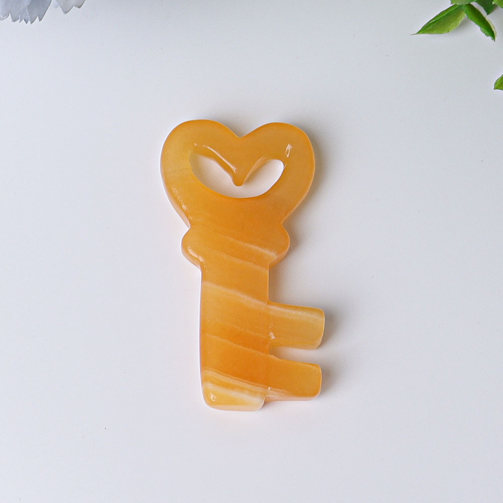 2.3 Inch Orange Calcite Heart Key Crystal Shape for Healing